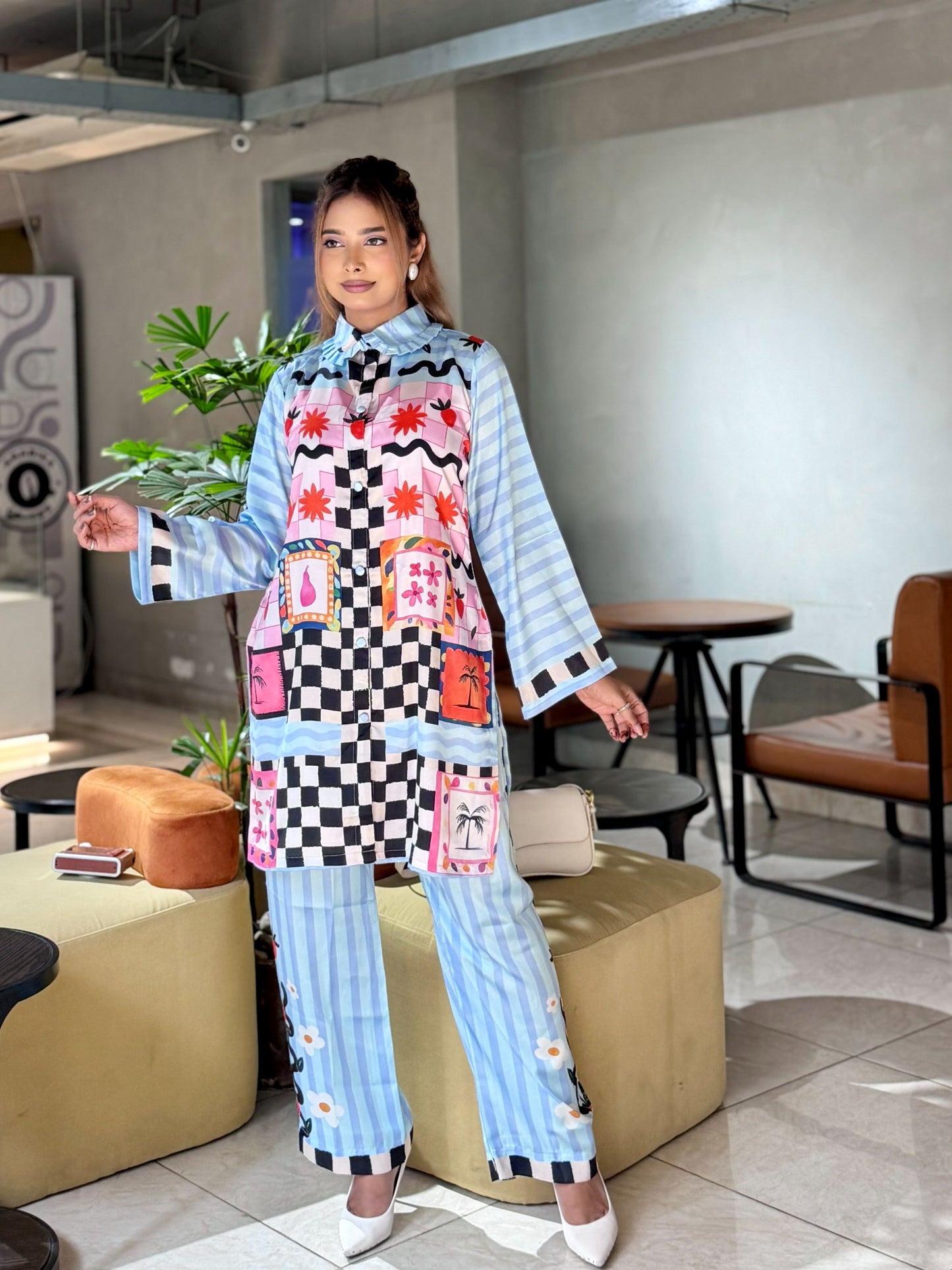 Checkered Floral Mixed Printed Co-ord