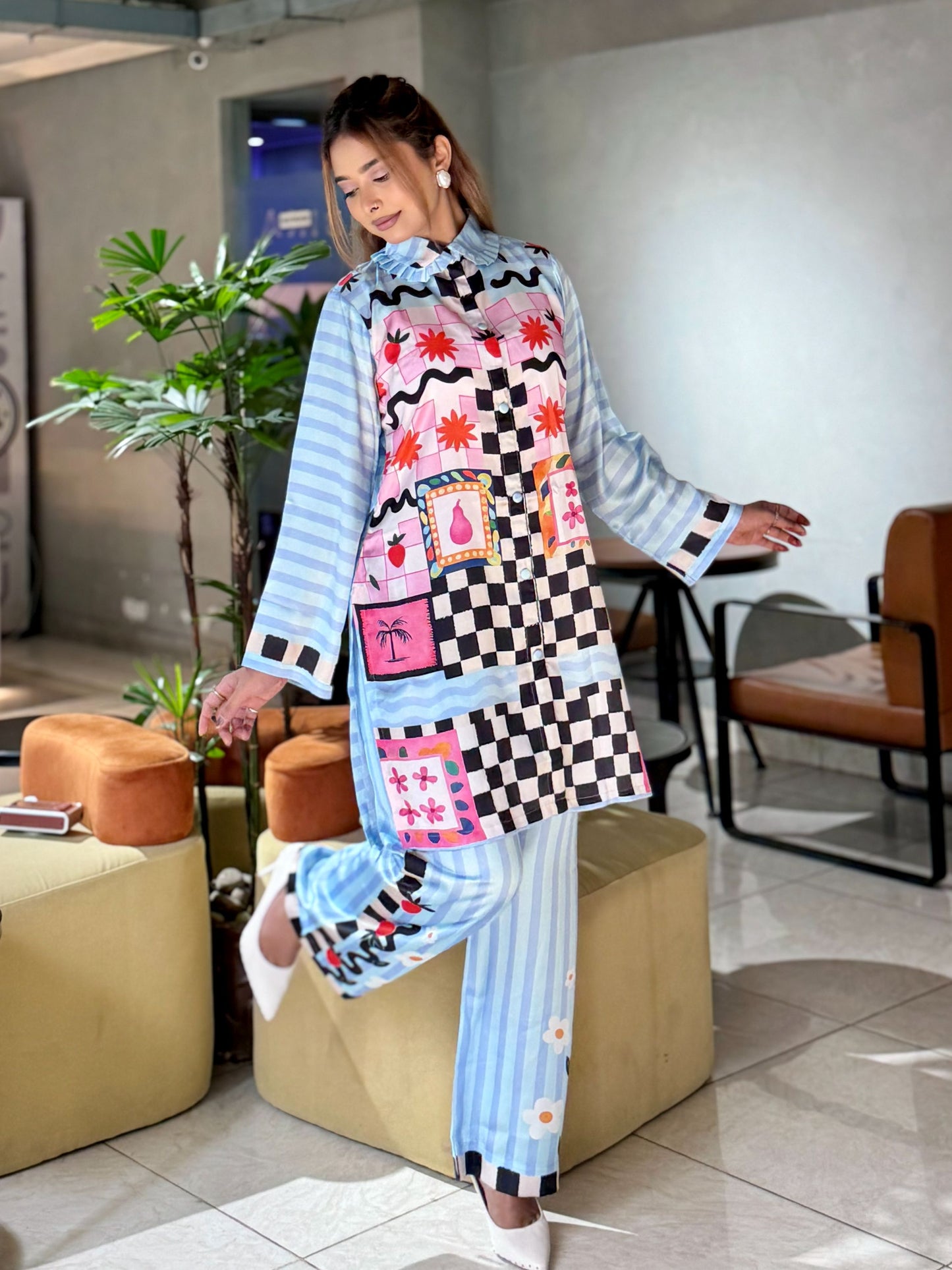 Checkered Floral Mixed Printed Co-ord