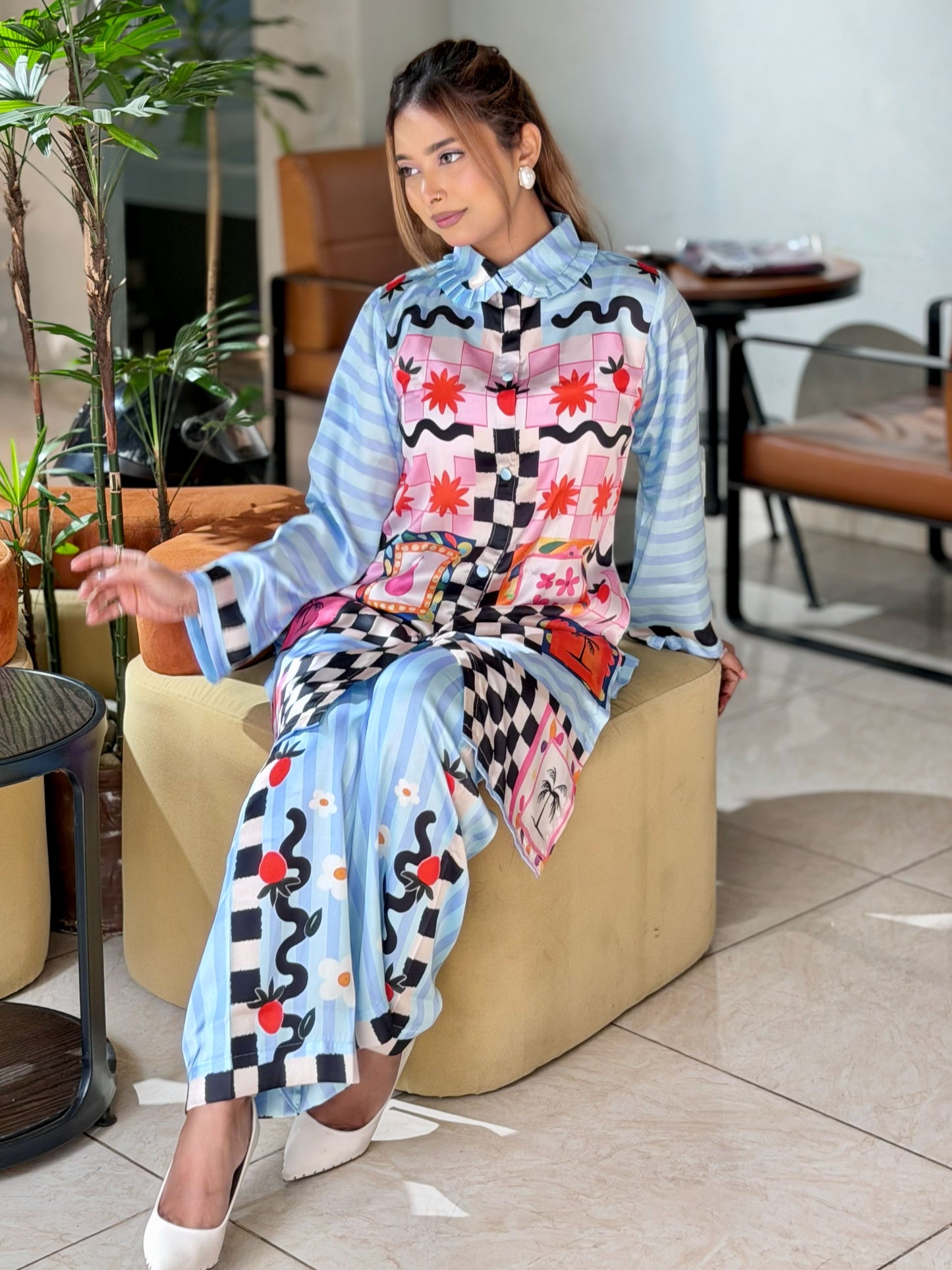 Checkered Floral Mixed Printed Co-ord