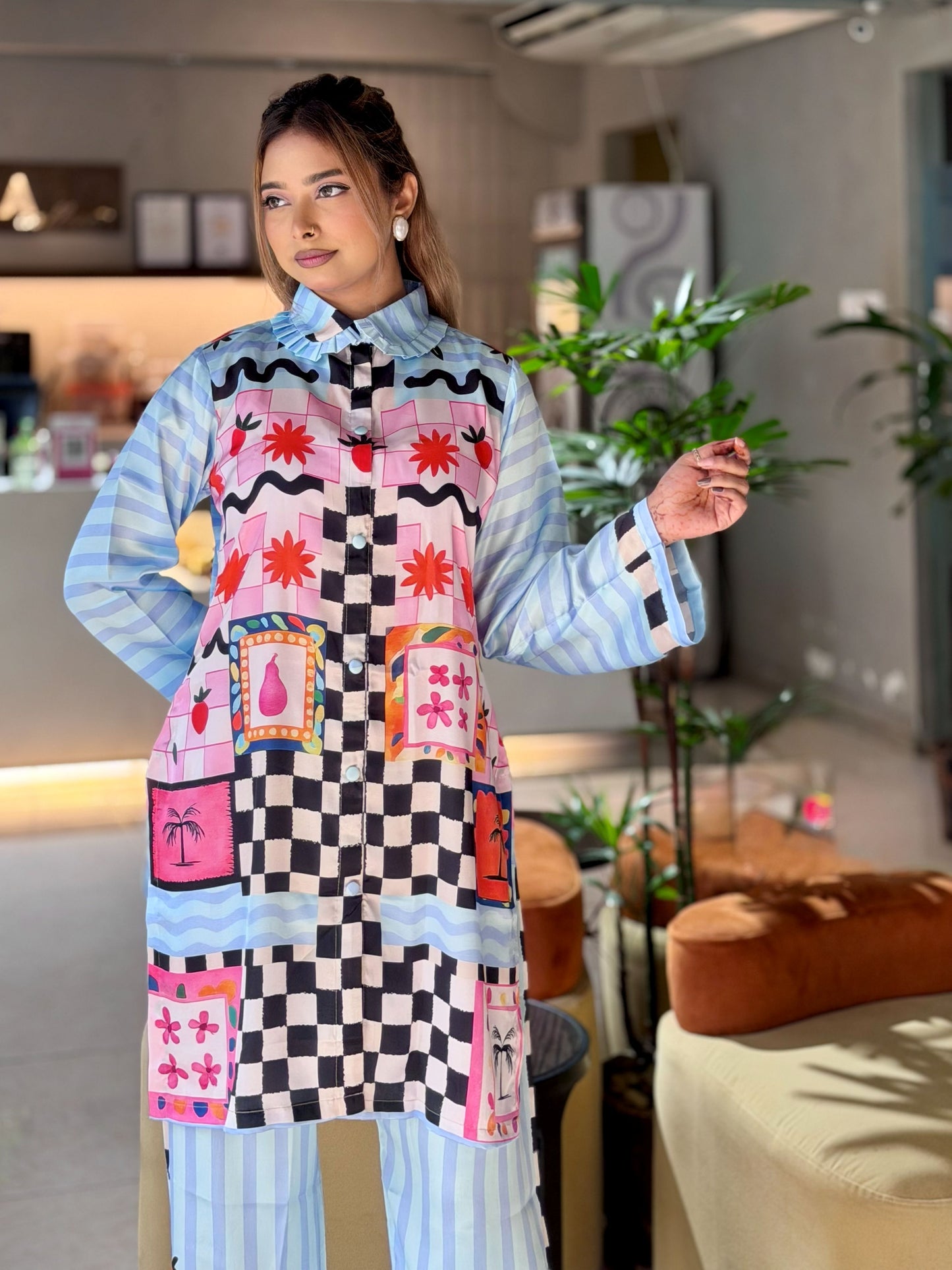 Checkered Floral Mixed Printed Co-ord