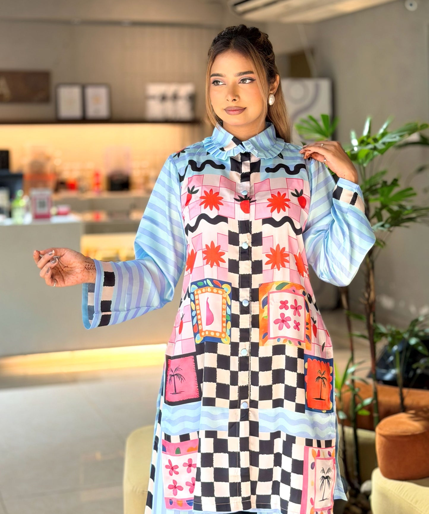 Checkered Floral Mixed Printed Co-ord