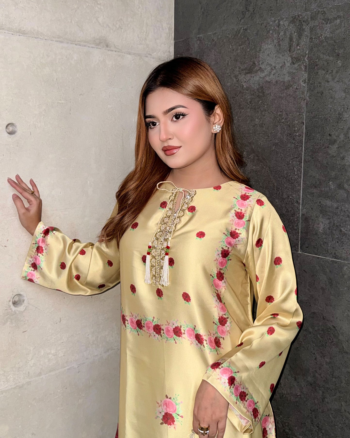 Azure Blossom Printed Long Kameez