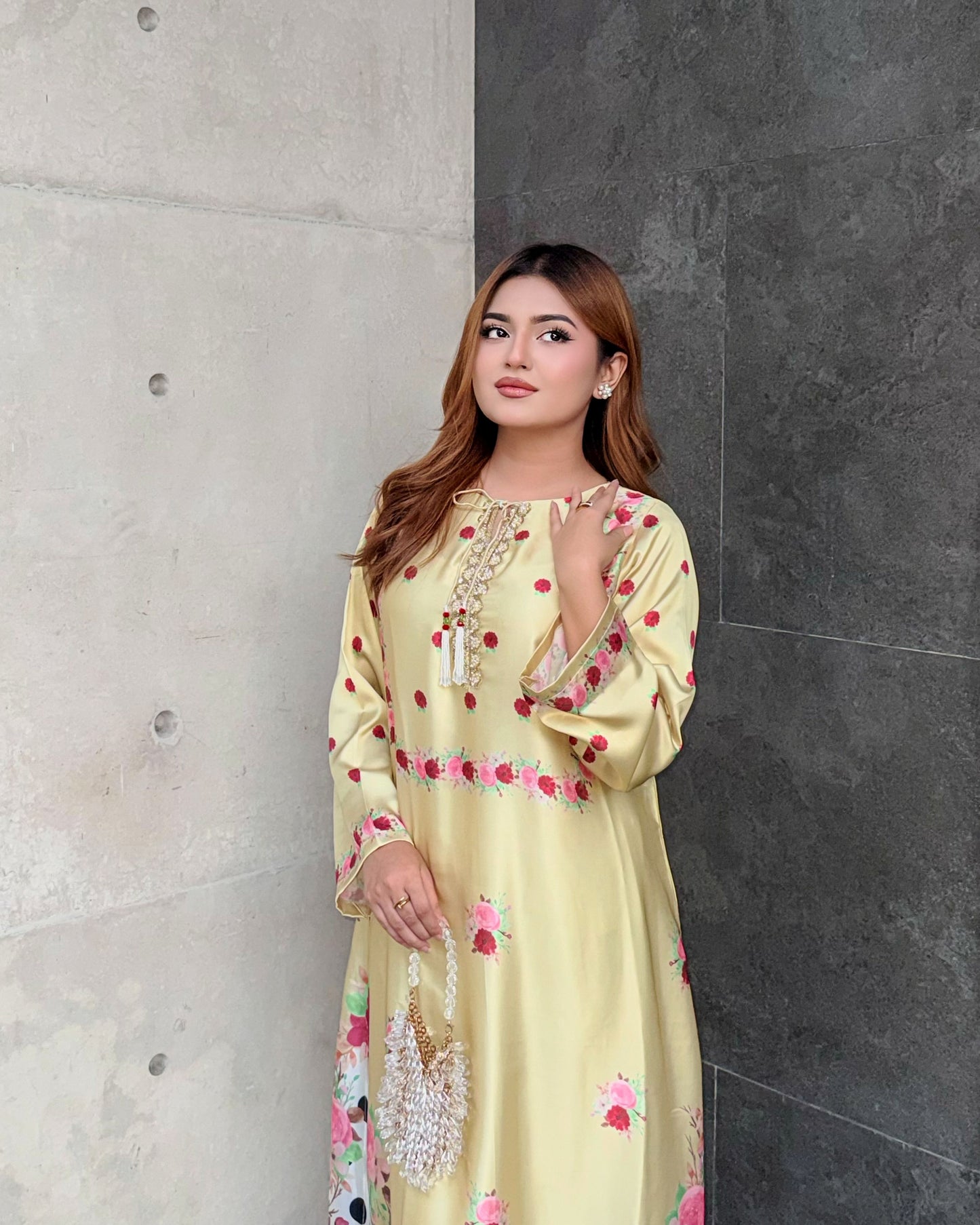 Azure Blossom Printed Long Kameez