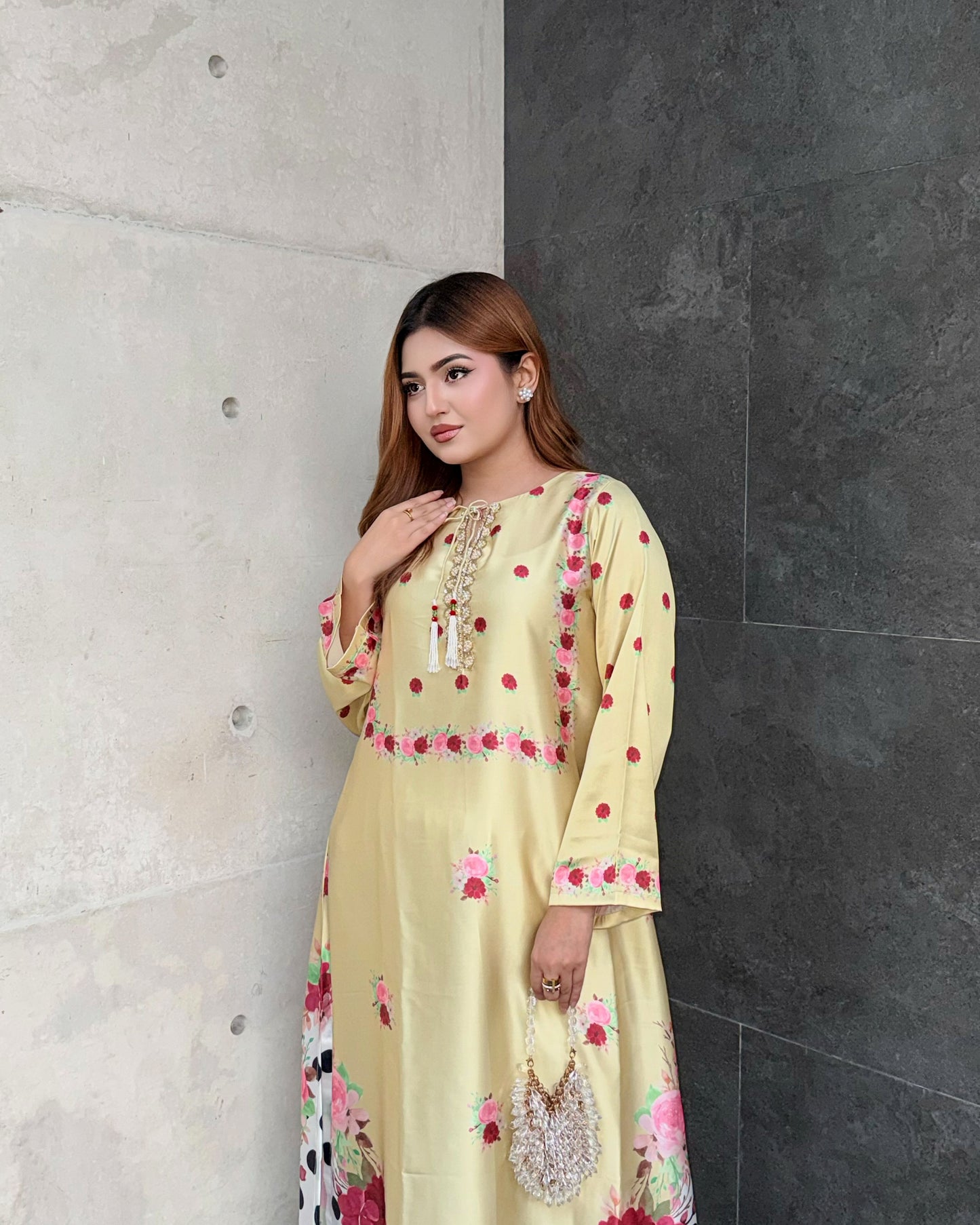 Azure Blossom Printed Long Kameez