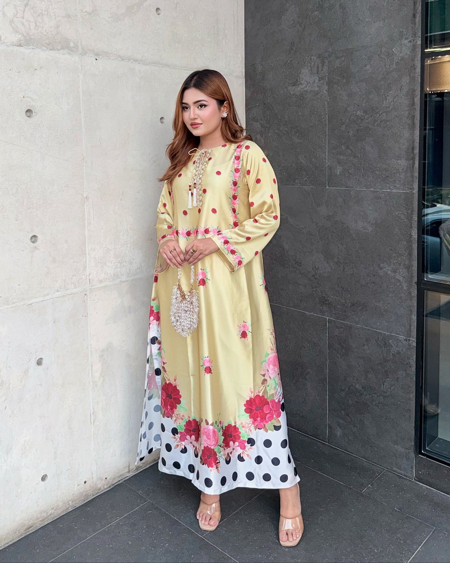 Azure Blossom Printed Long Kameez