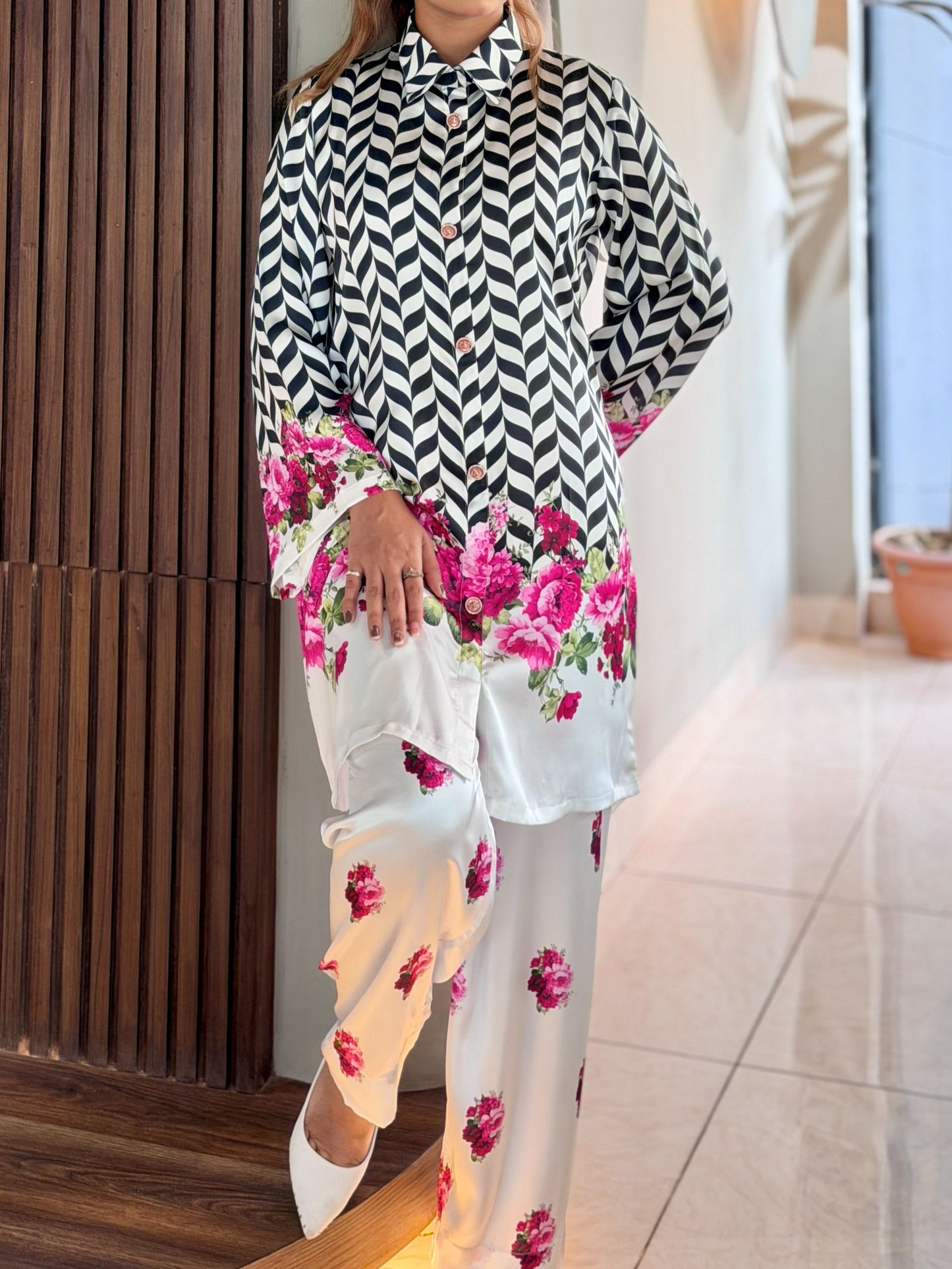 Chevron Floral Ombre Printed Co-ord