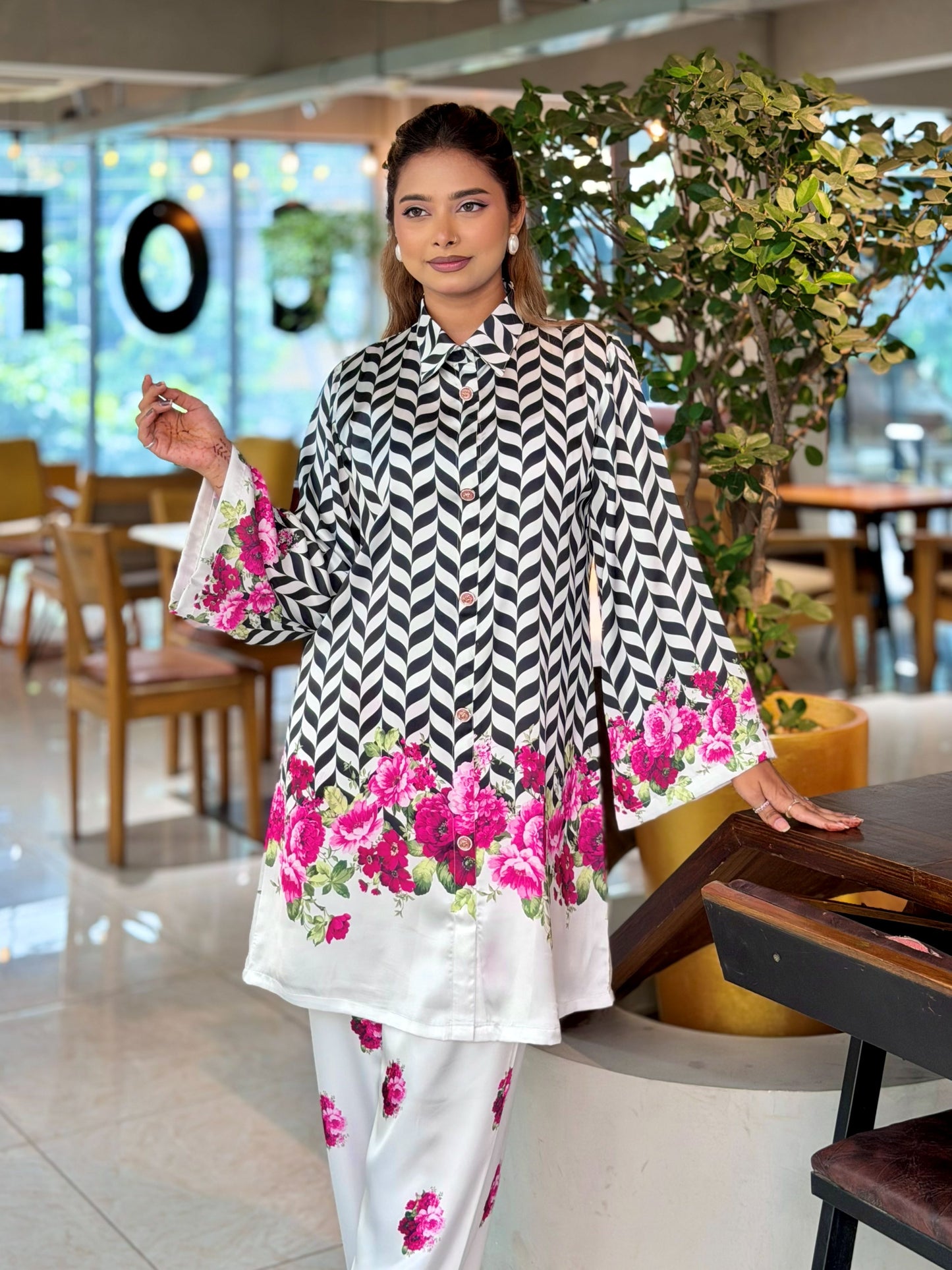 Chevron Floral Ombre Printed Co-ord