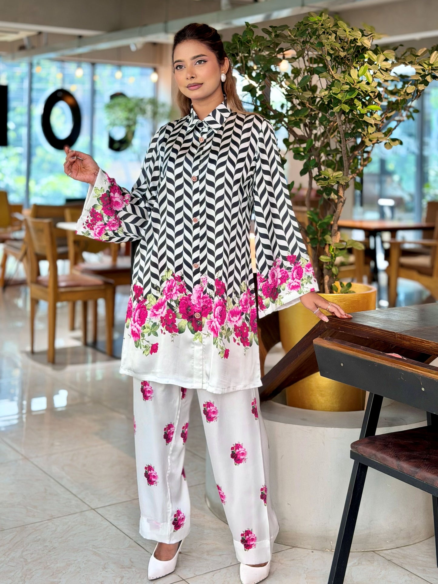 Chevron Floral Ombre Printed Co-ord