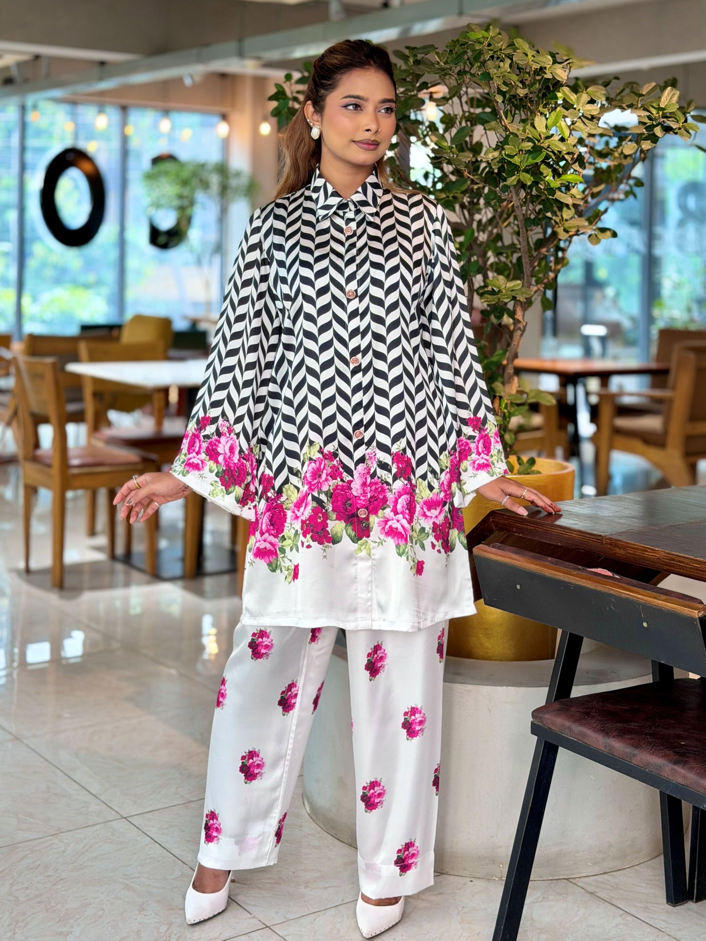 Chevron Floral Ombre Printed Co-ord