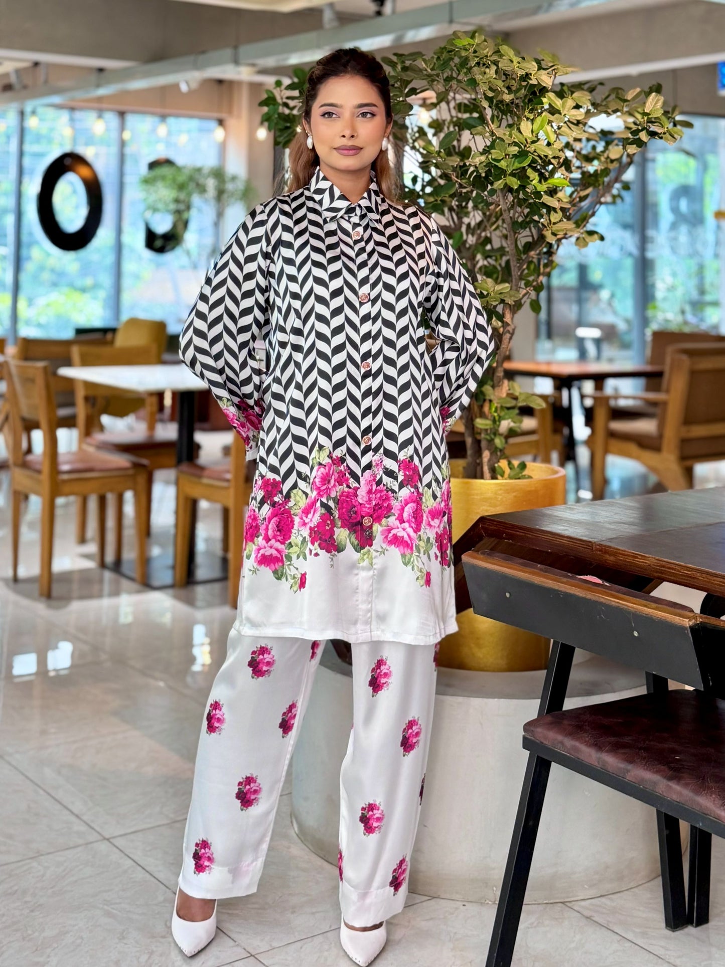 Chevron Floral Ombre Printed Co-ord