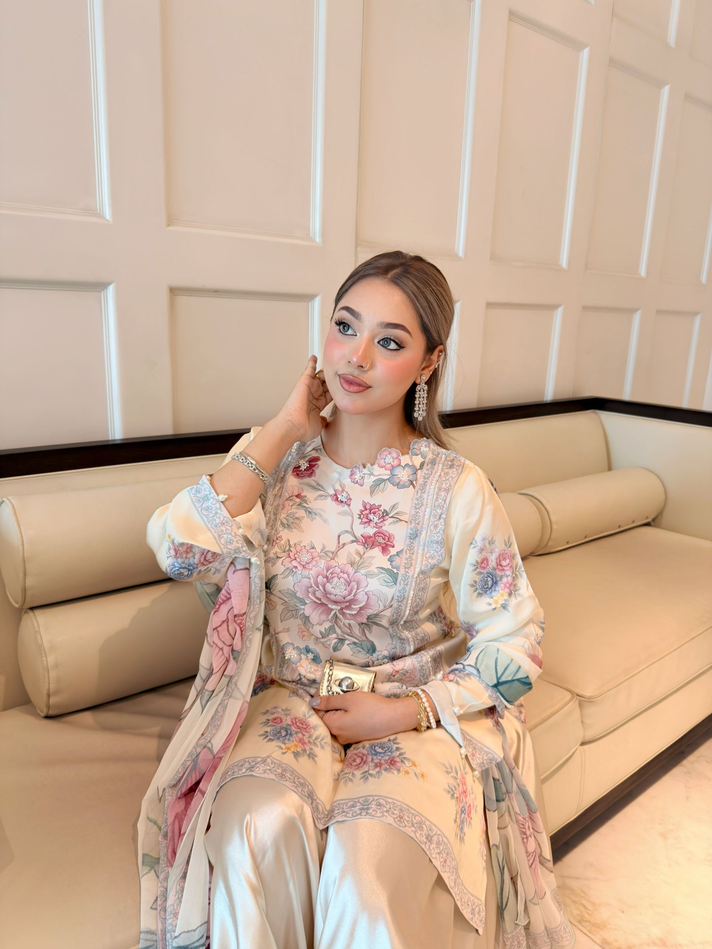 Pastel Floral Serenity Kameez And Dupatta Set
