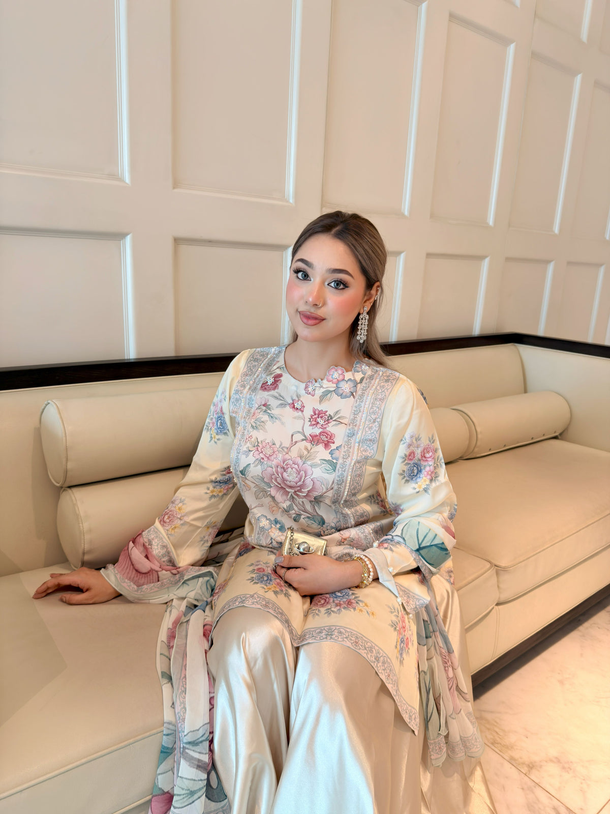 Pastel Floral Serenity Kameez And Dupatta Set