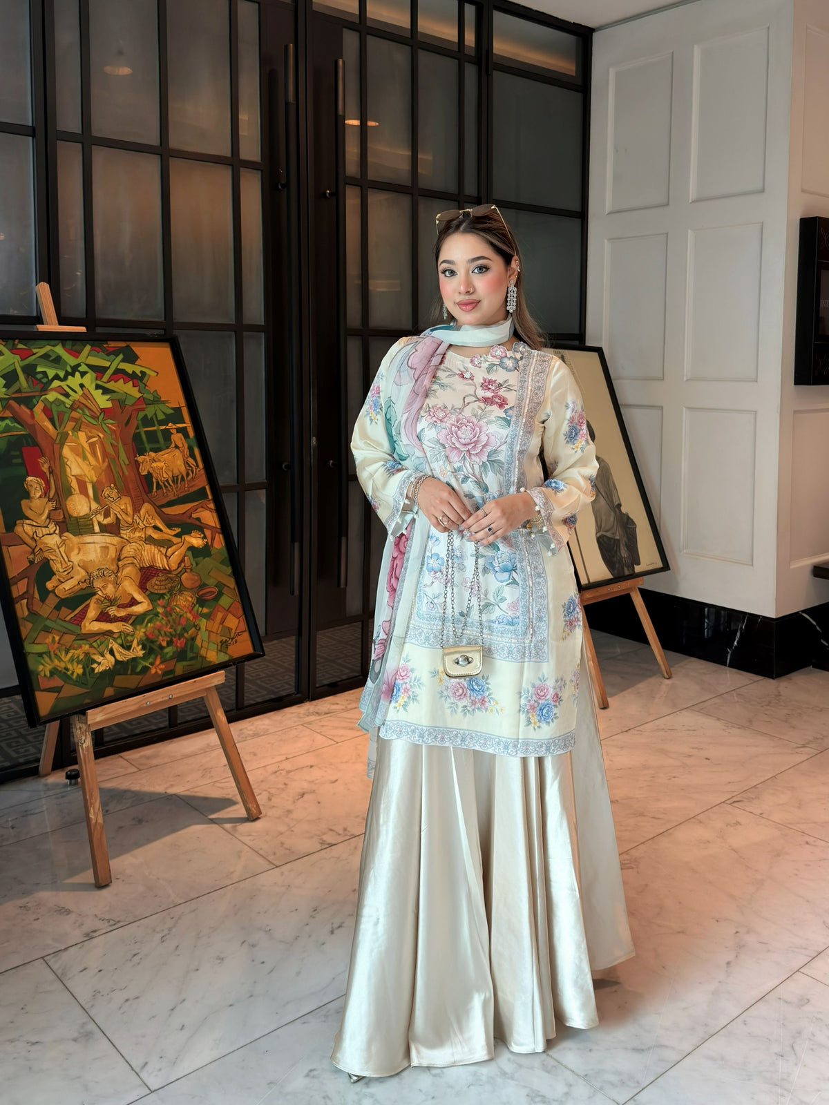 Pastel Floral Serenity Kameez And Dupatta Set