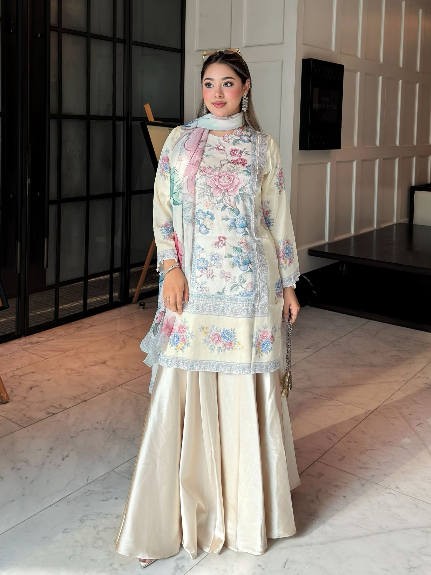 Pastel Floral Serenity Kameez And Dupatta Set