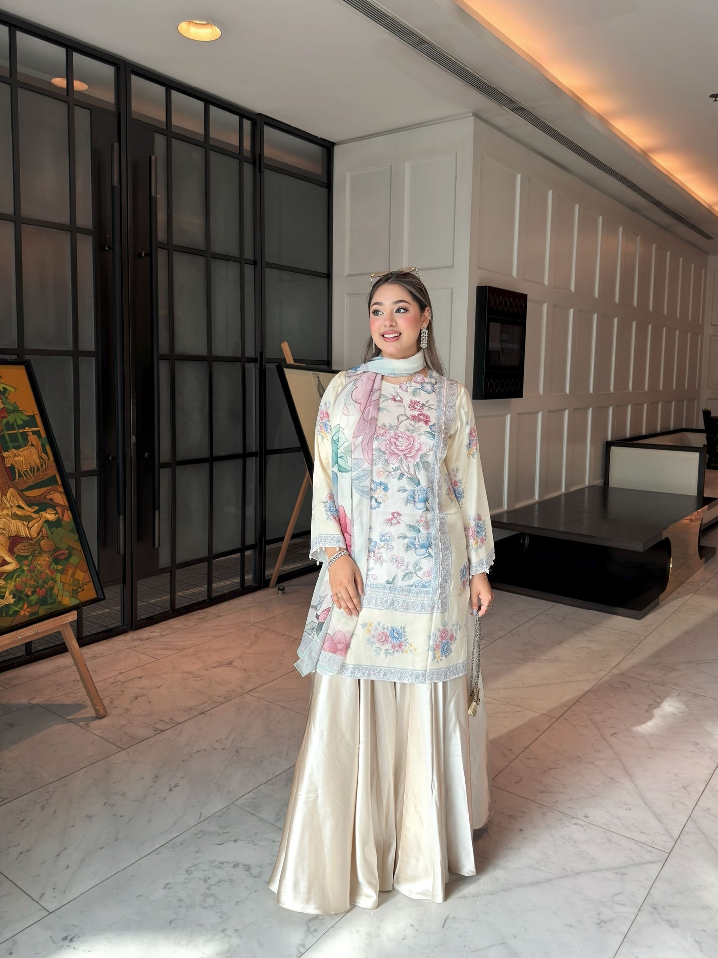 Pastel Floral Serenity Kameez And Dupatta Set