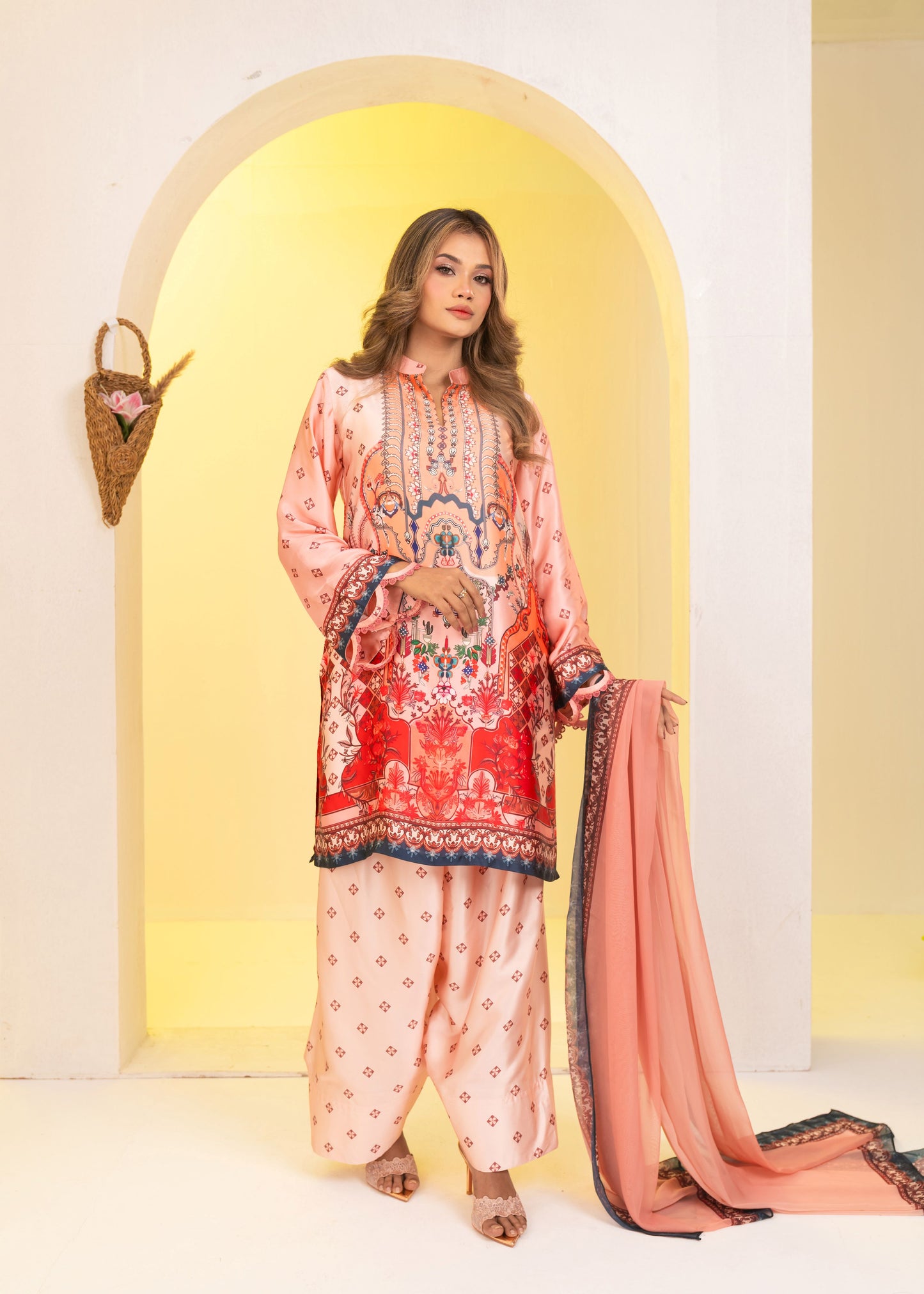 Peach Blossom Printed  Three-Piece Set