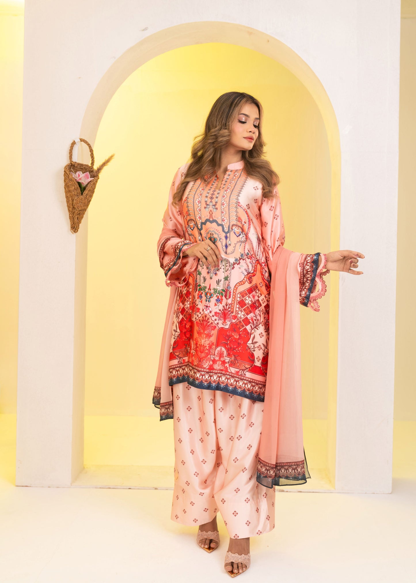 Peach Blossom Printed  Three-Piece Set