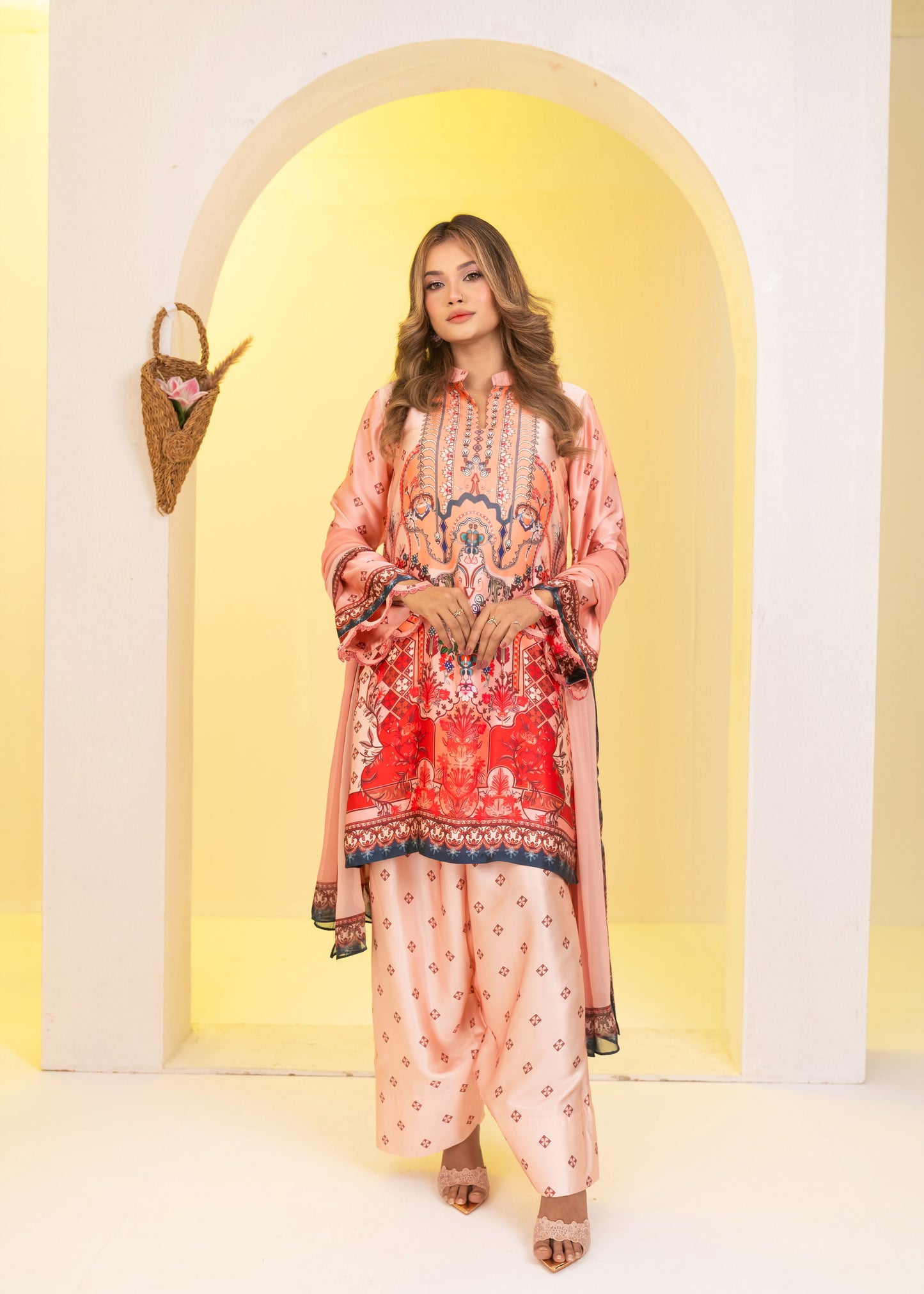 Peach Blossom Printed  Three-Piece Set