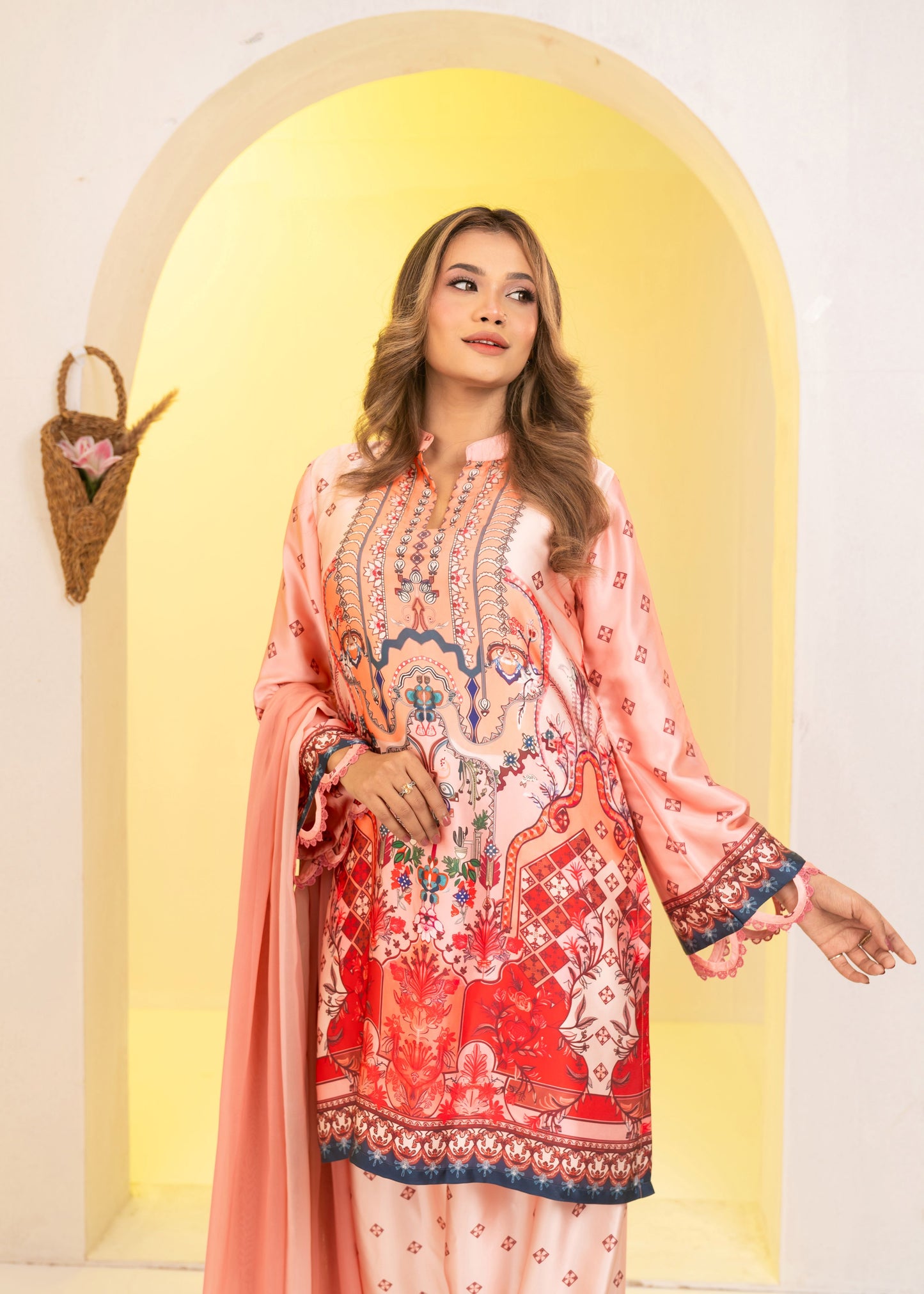 Peach Blossom Printed  Three-Piece Set