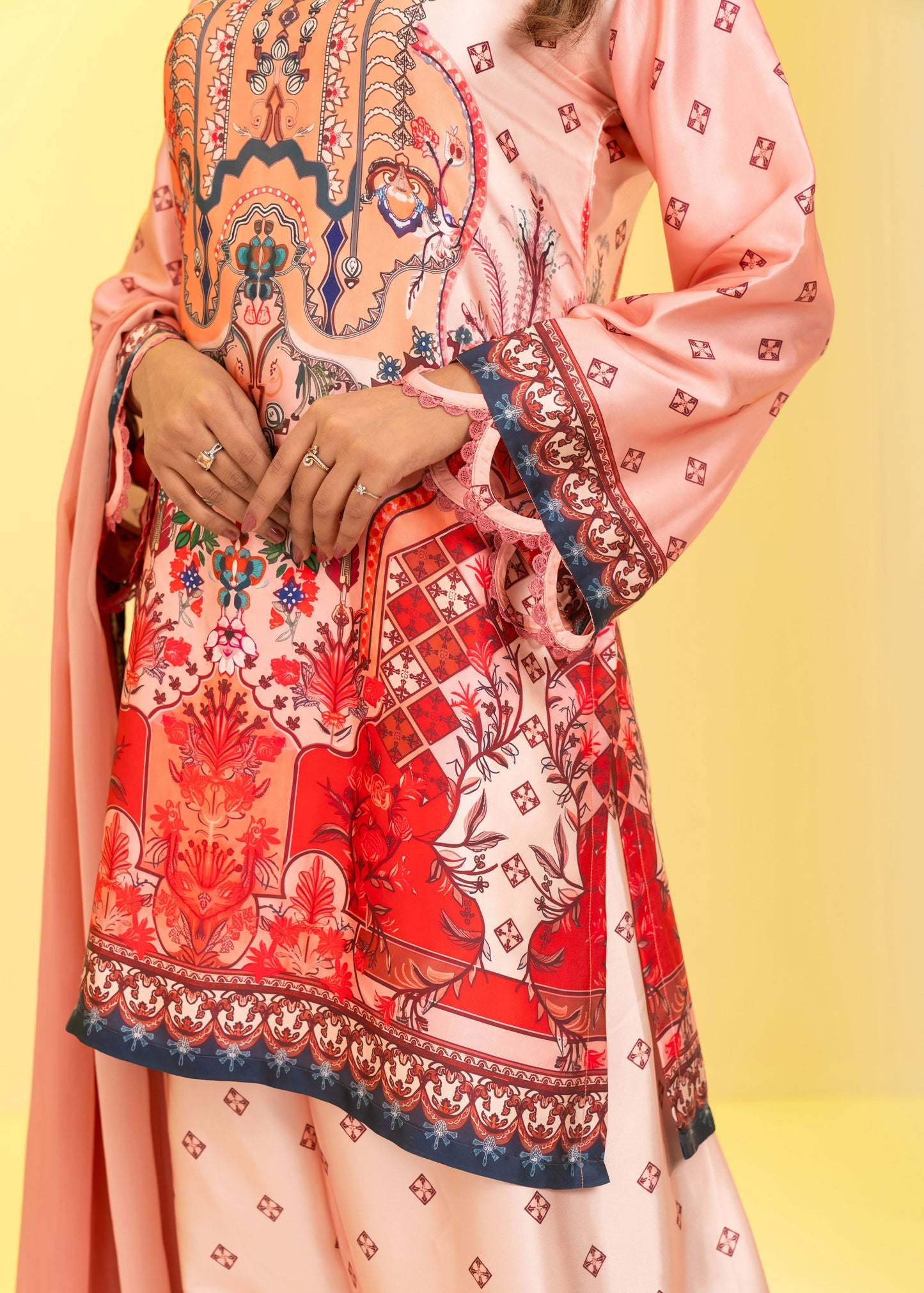 Peach Blossom Printed  Three-Piece Set