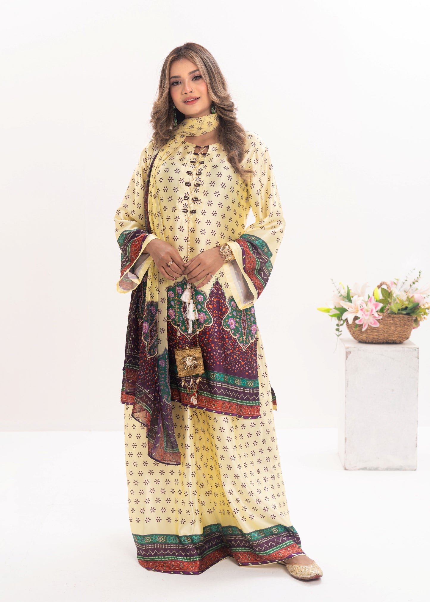 Sunlit Printed Elegance Three-Piece Set
