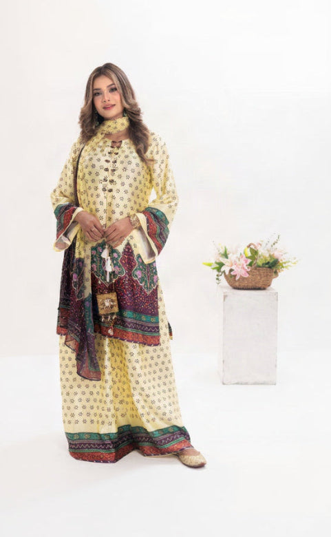 Sunlit Printed Elegance Three-Piece Set