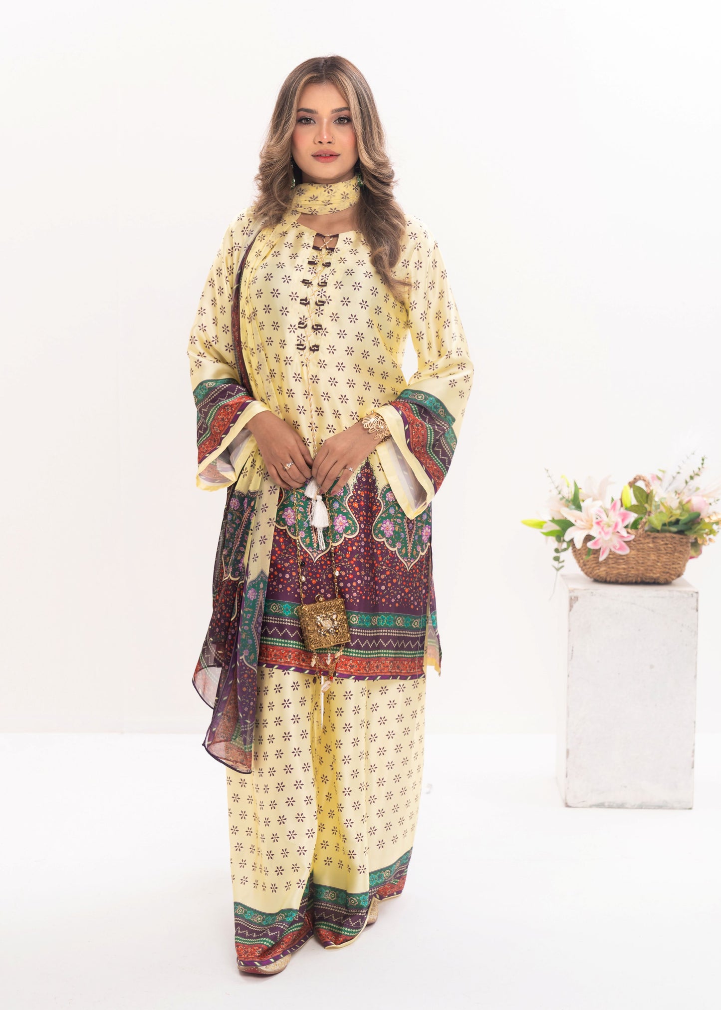 Sunlit Printed Elegance Three-Piece Set