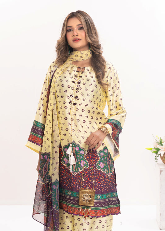 Sunlit Printed Elegance Three-Piece Set