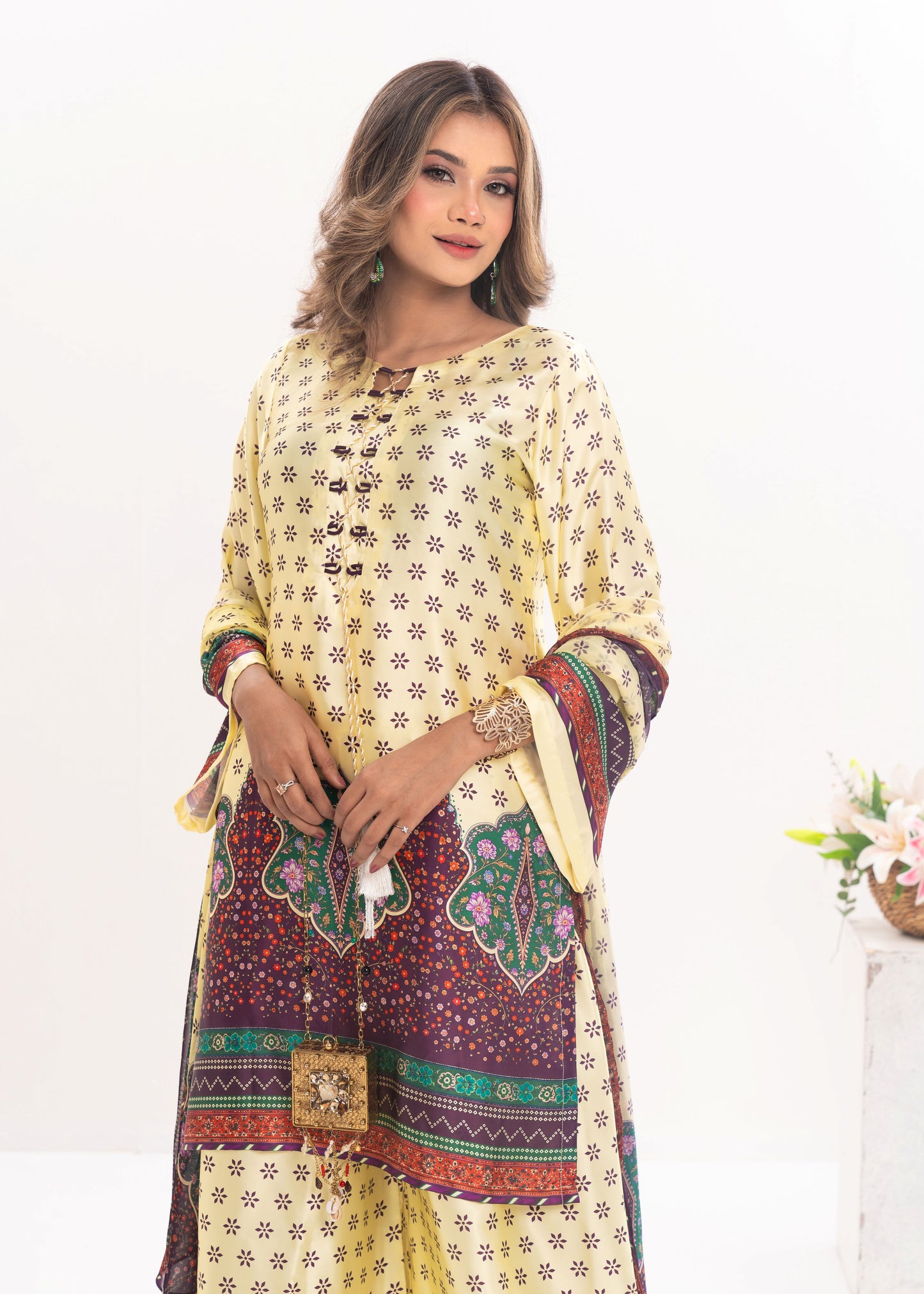 Sunlit Printed Elegance Three-Piece Set