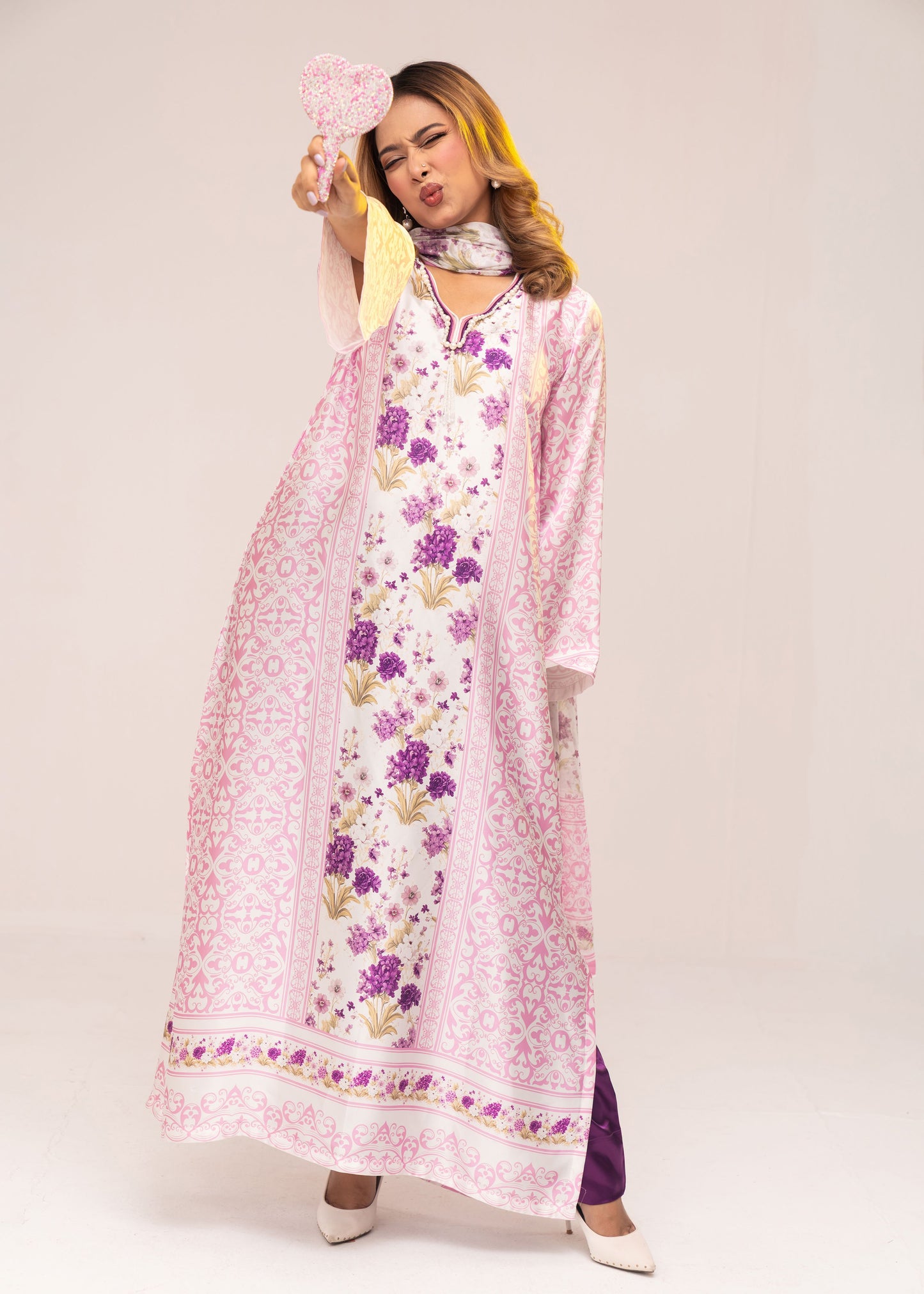 Lilac Bloom Serenity Kameez With Printed  Dupatta
