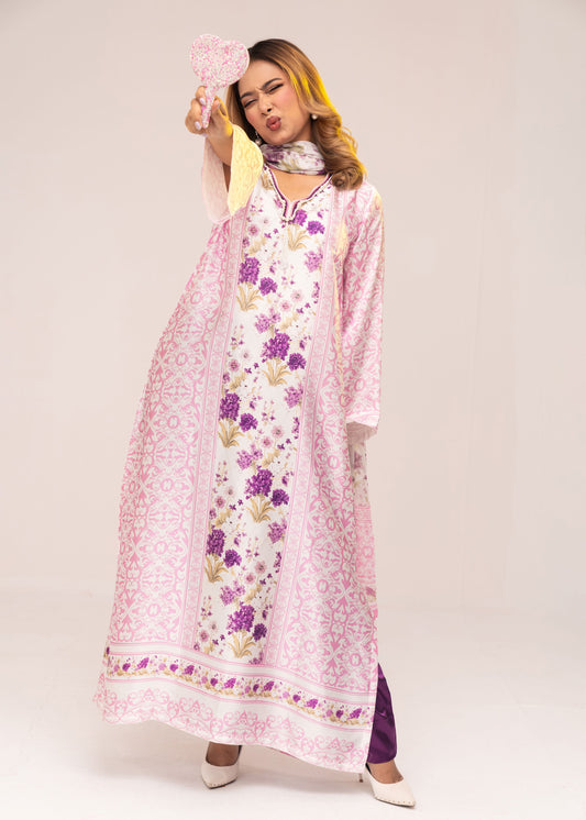Lilac Bloom Serenity Kameez With Printed  Dupatta