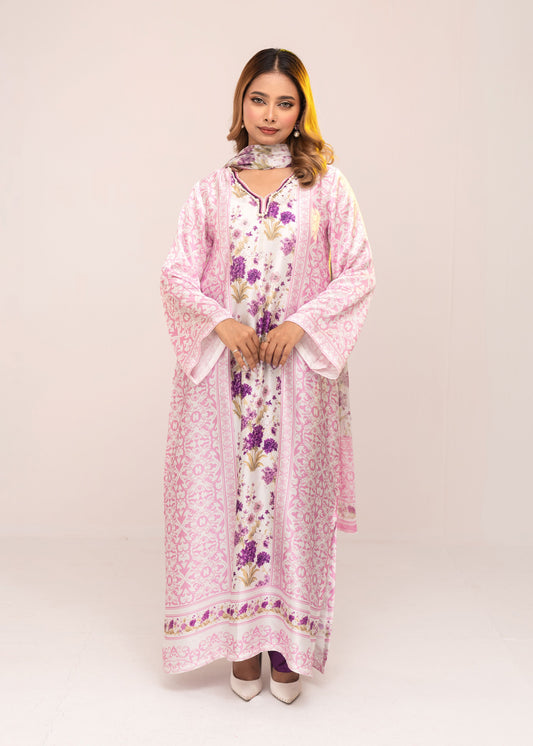 Lilac Bloom Serenity Kameez With Printed  Dupatta
