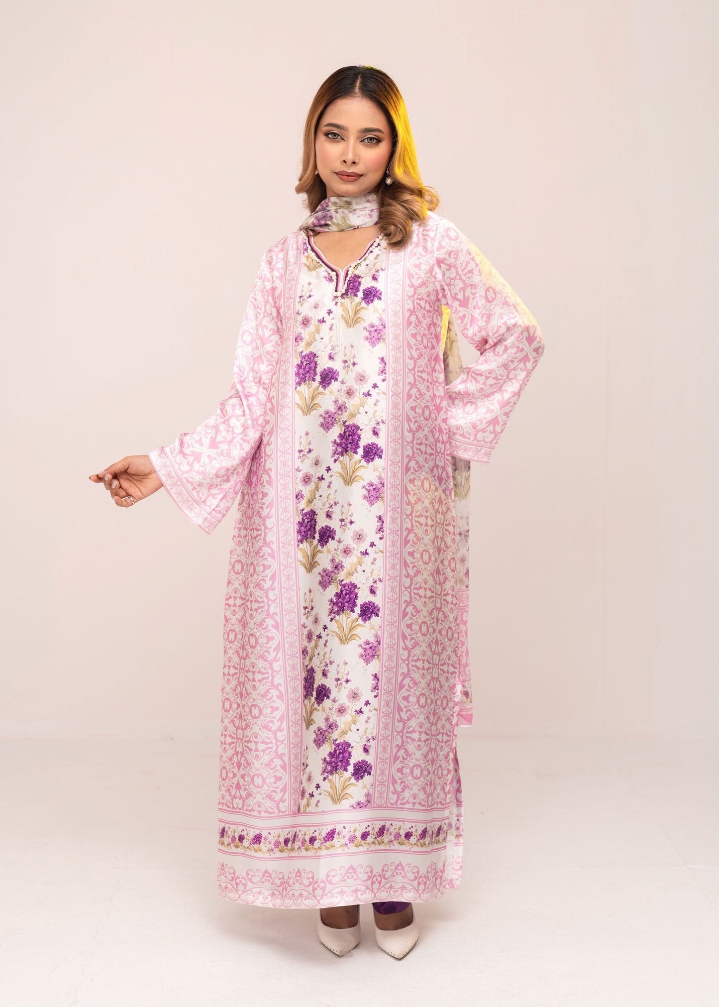 Lilac Bloom Serenity Kameez With Printed  Dupatta
