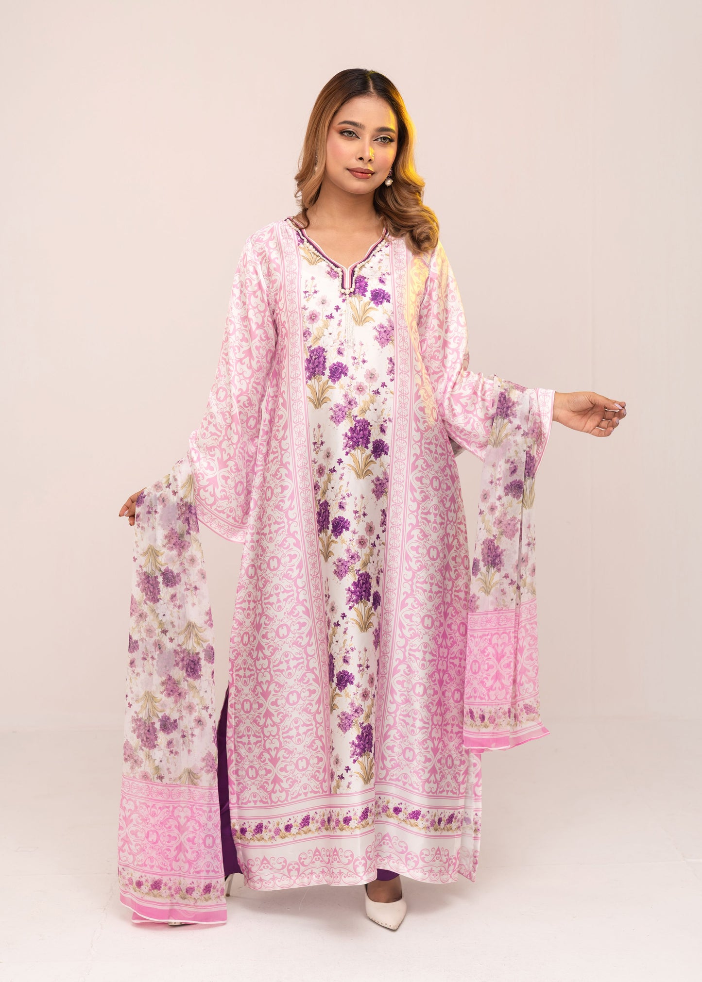 Lilac Bloom Serenity Kameez With Printed  Dupatta