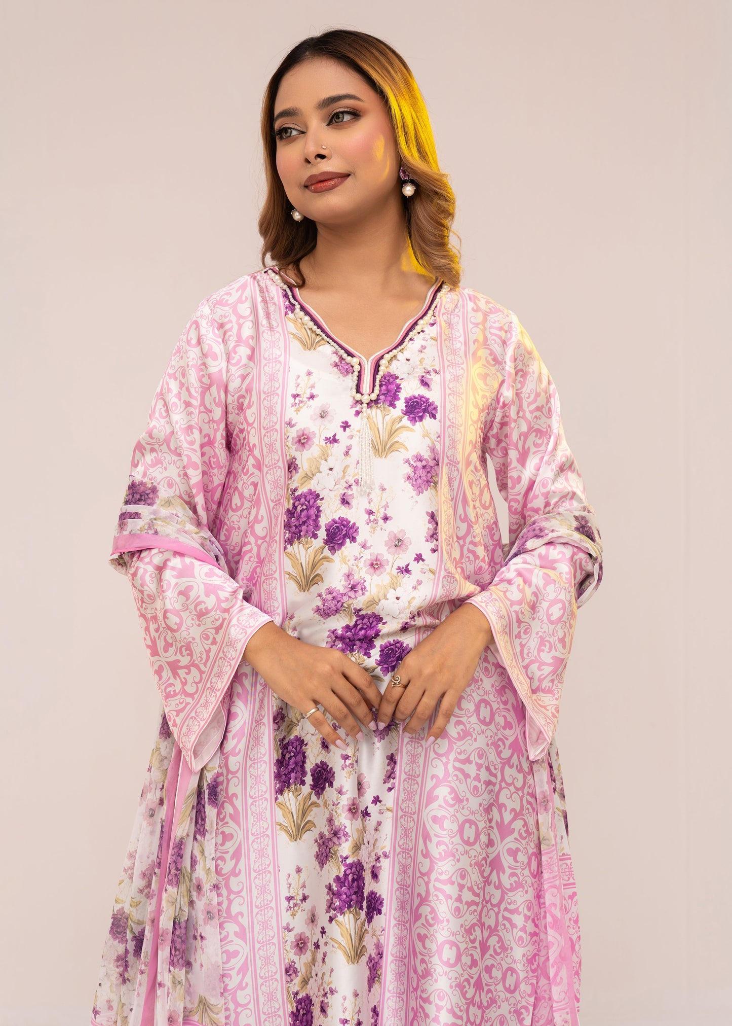 Lilac Bloom Serenity Kameez With Printed  Dupatta