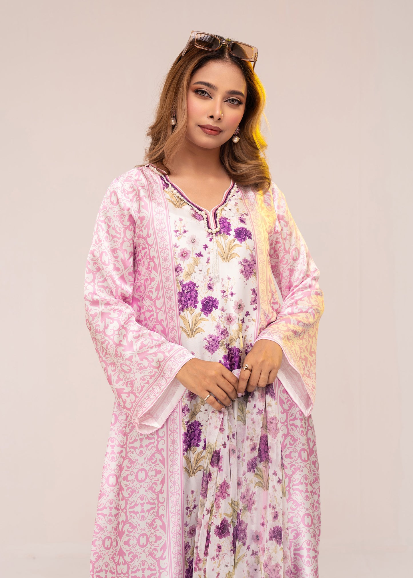 Lilac Bloom Serenity Kameez With Printed  Dupatta