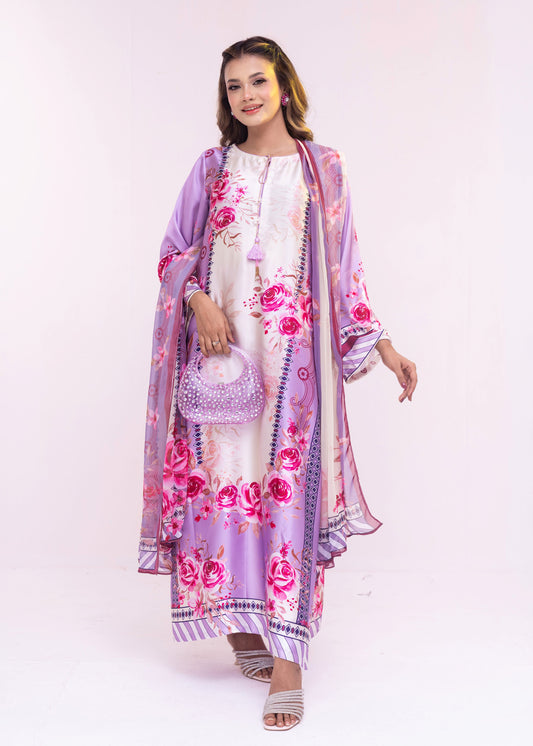 Lavender Blossom Charm Kameez With  Dupatta Set