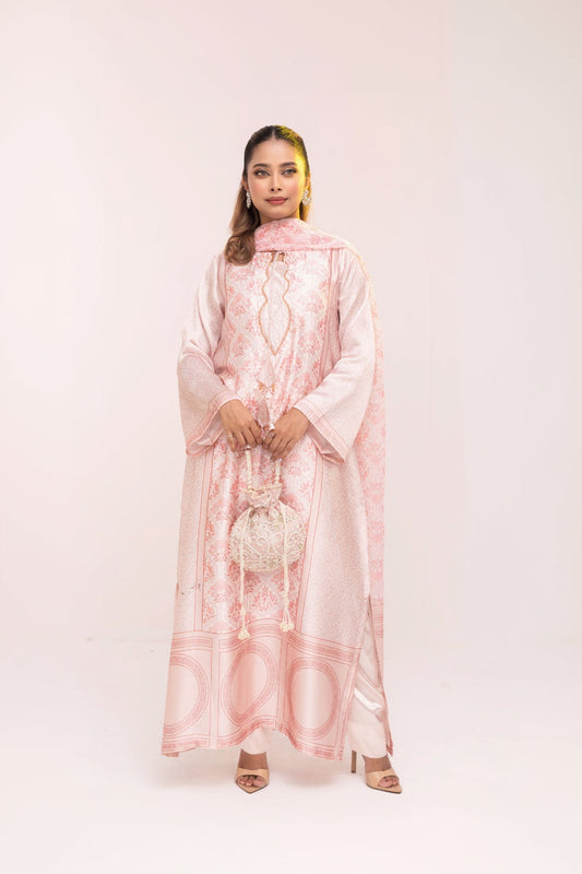 Pink Blossom Charm Kameez With Printed  Dupatta
