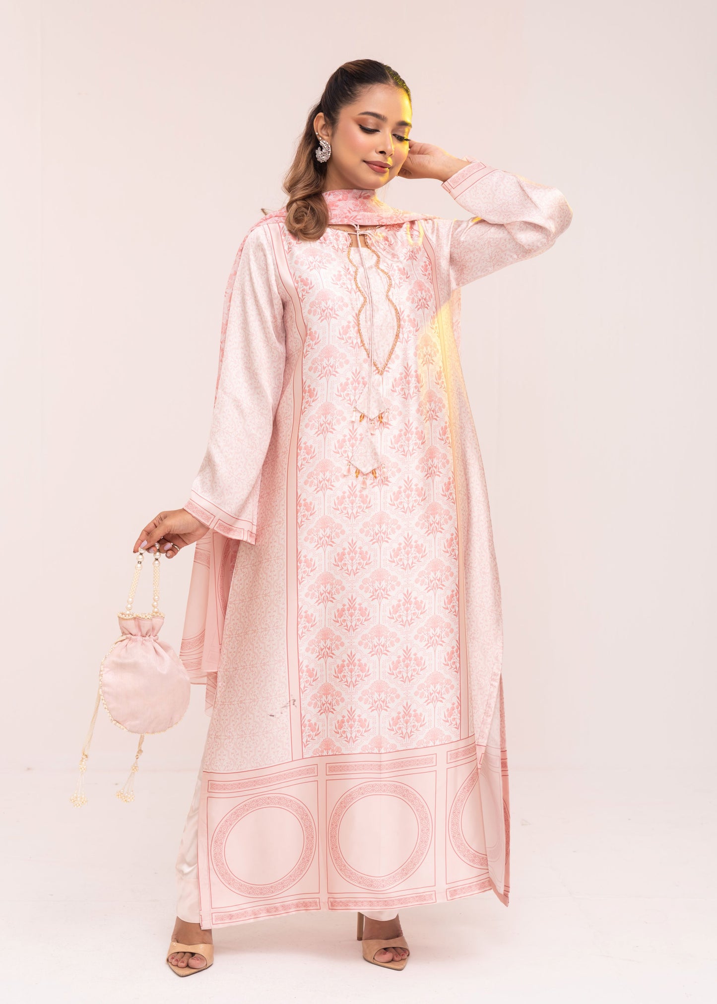 Pink Blossom Charm Kameez With Printed  Dupatta