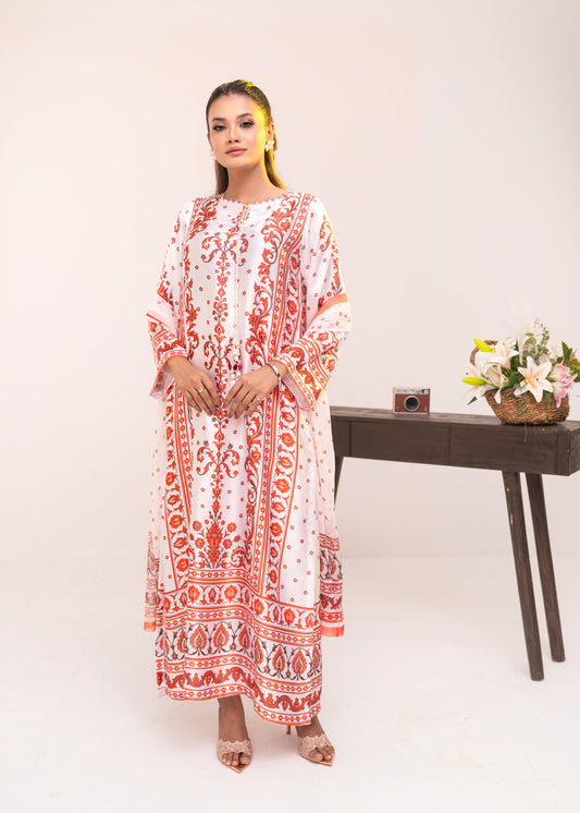 Coral Bloom Elegance Kameez With  Dupatta Set
