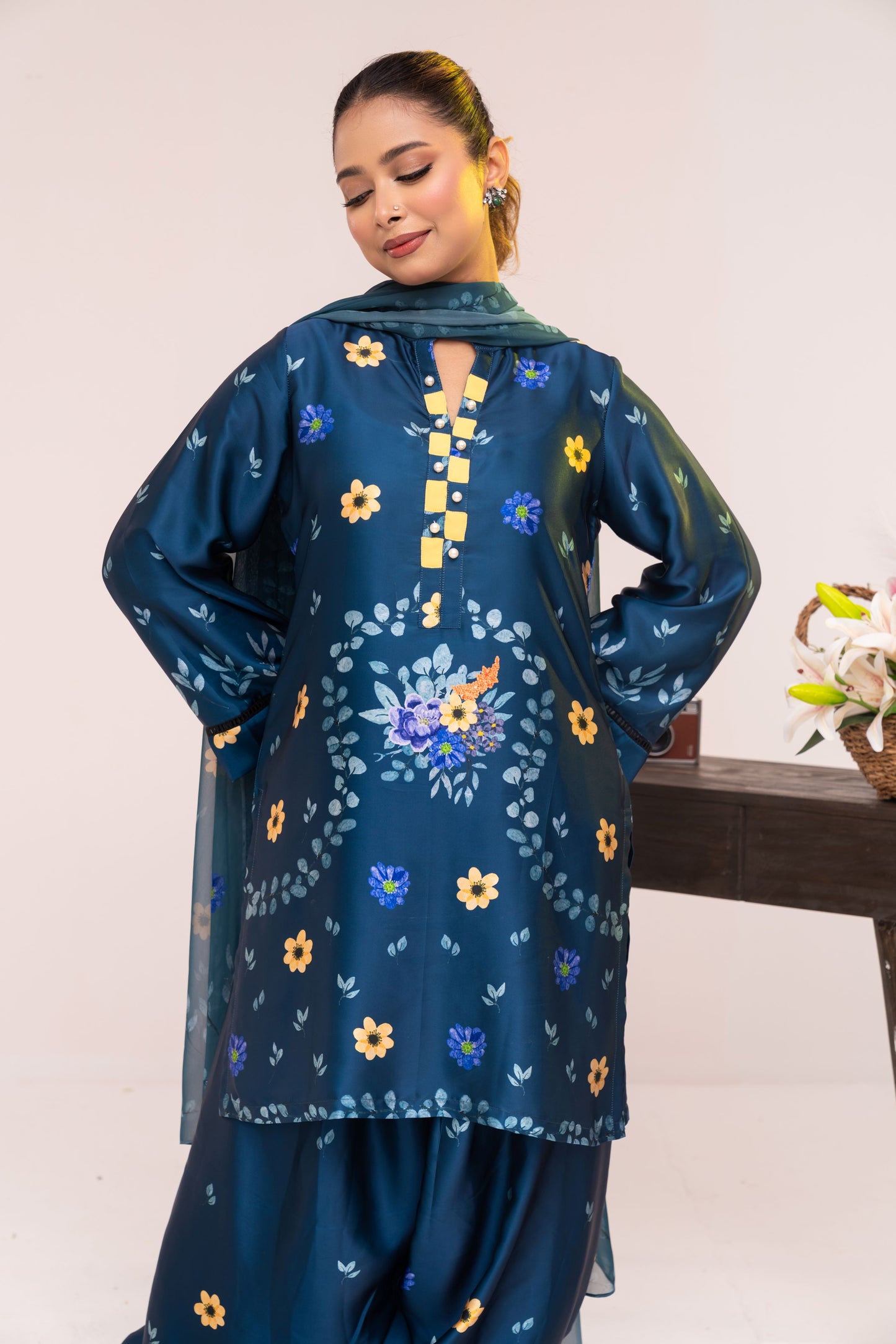 Midnight Bloom Floral Three-Piece Set