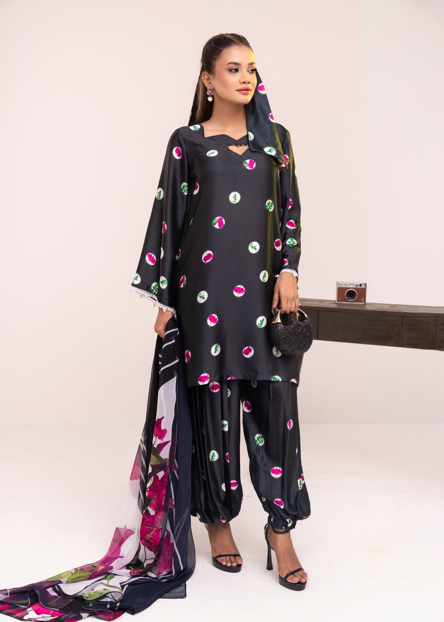 Midnight Bloom Printed Elegance Three-Piece Set