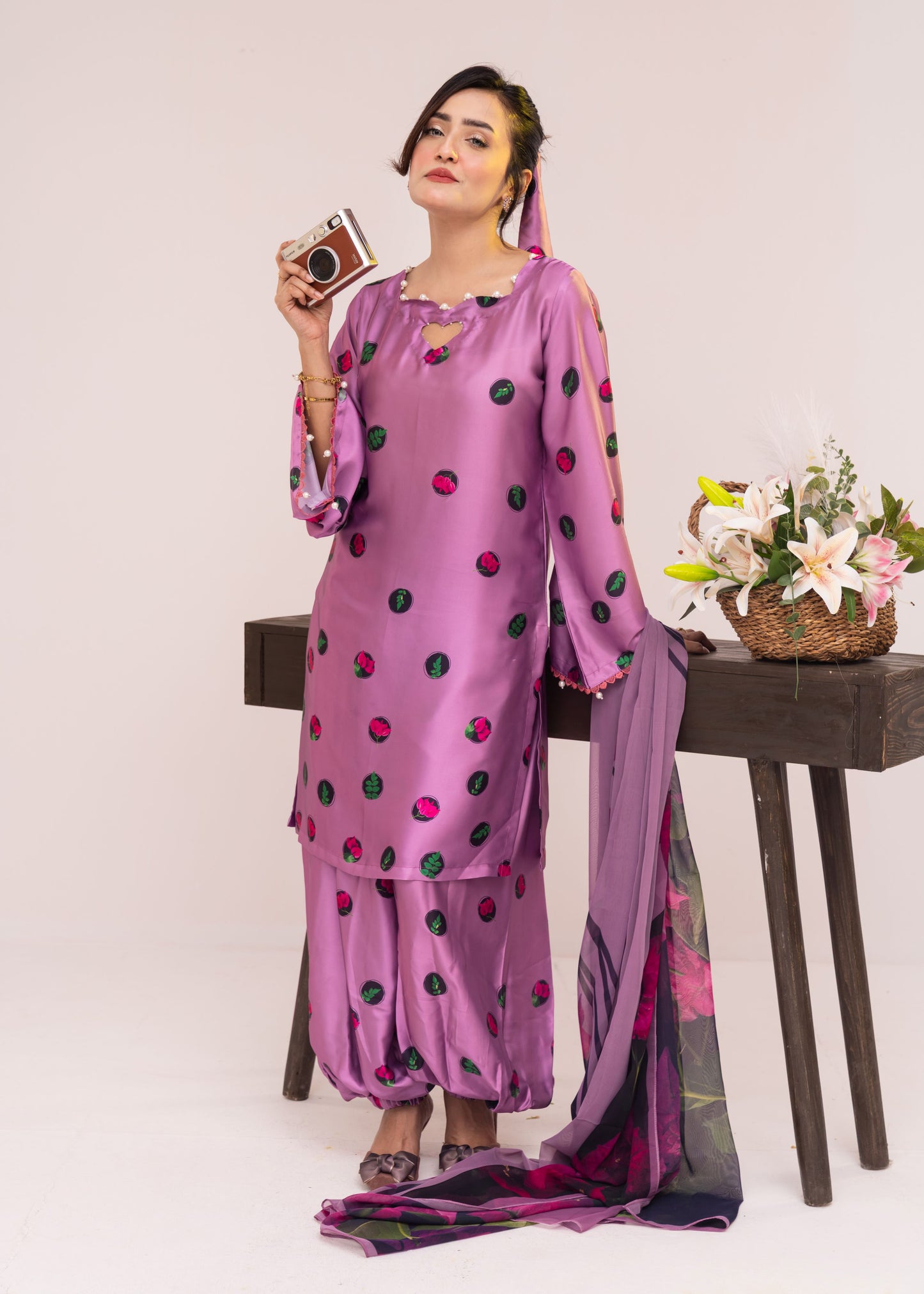 Mauve Purple Polka Dot  Three-Piece Set