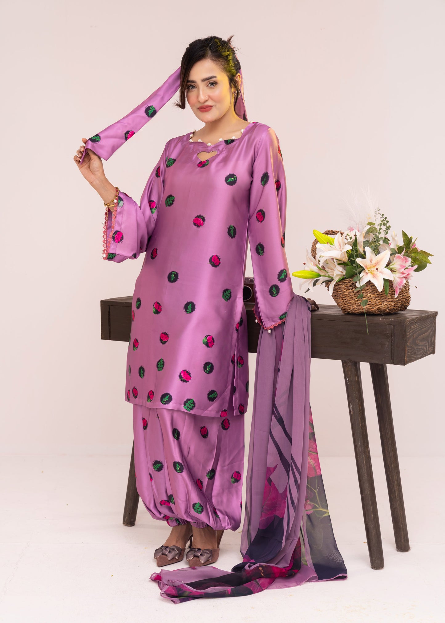 Mauve Purple Polka Dot  Three-Piece Set