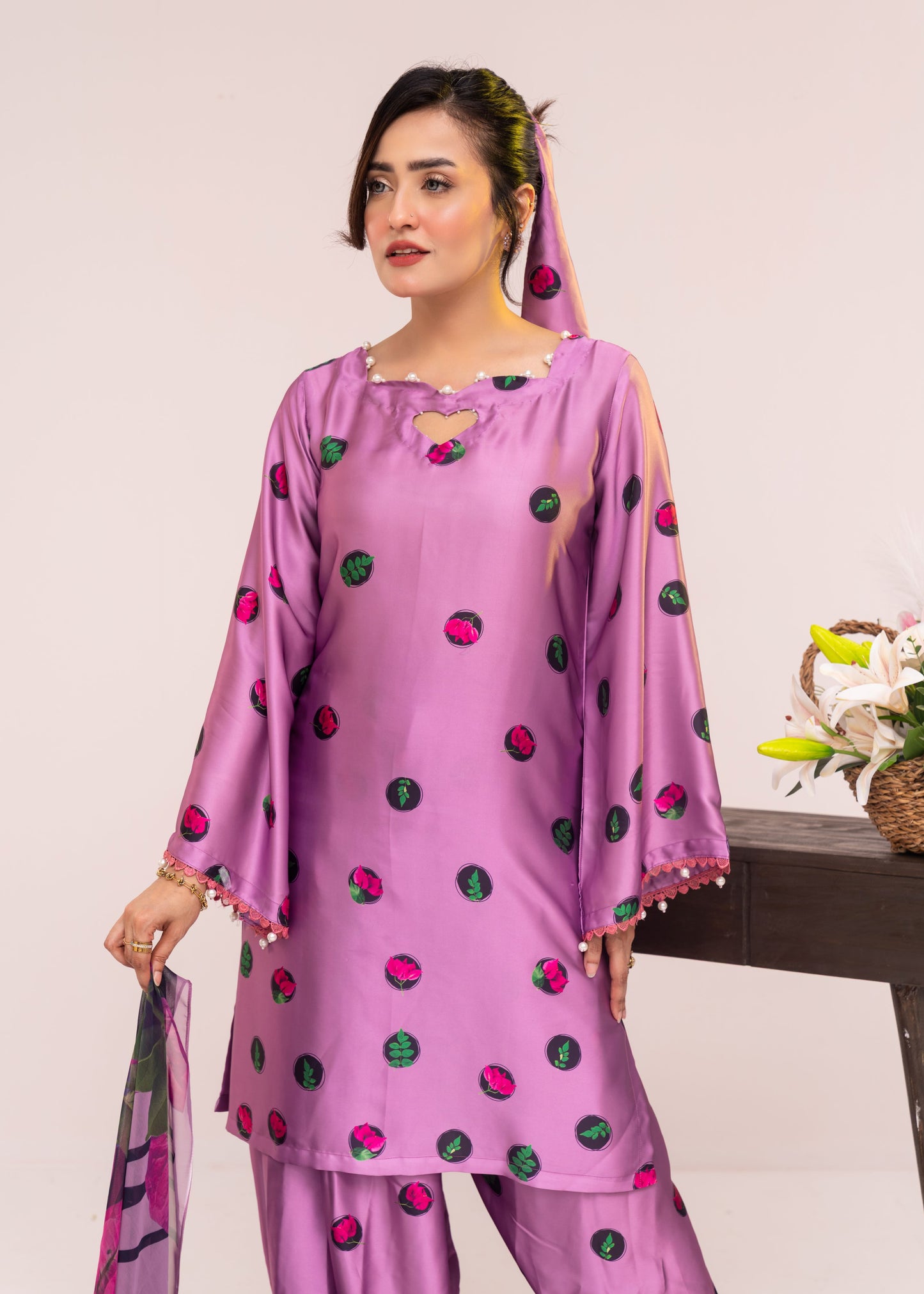 Mauve Purple Polka Dot  Three-Piece Set