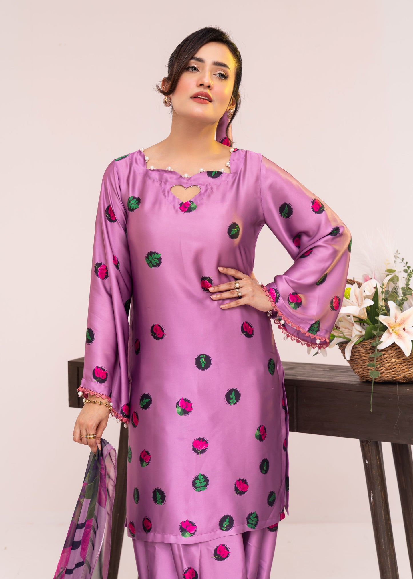 Mauve Purple Polka Dot  Three-Piece Set
