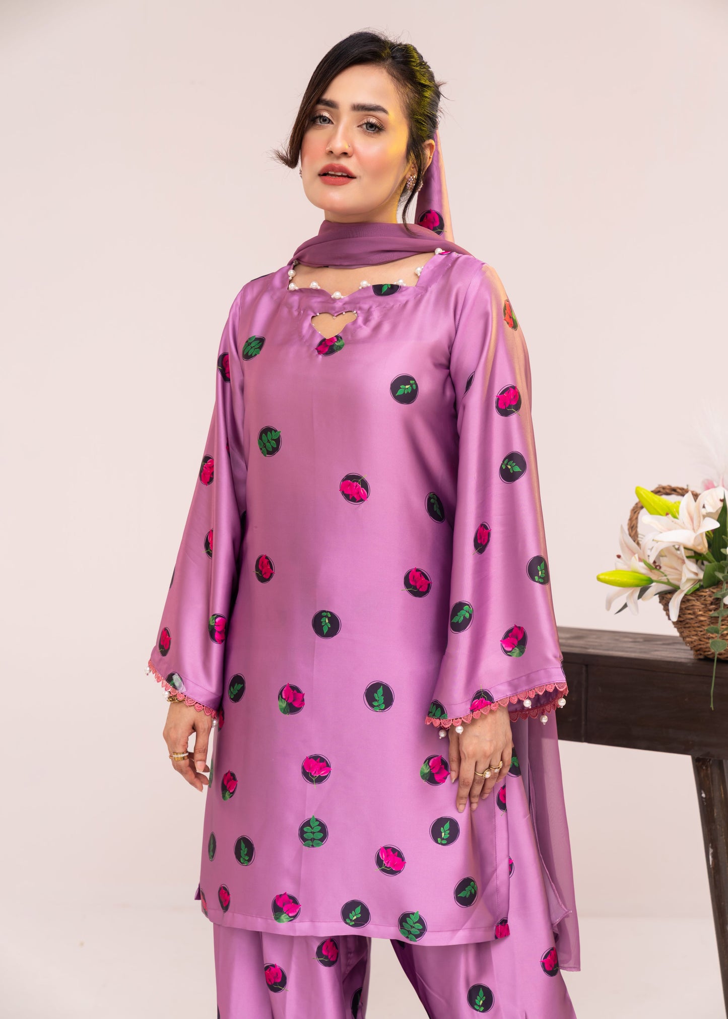 Mauve Purple Polka Dot  Three-Piece Set