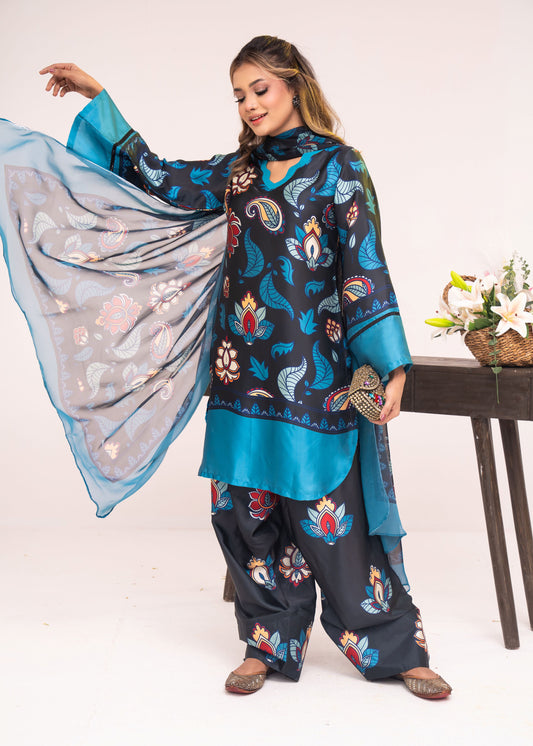 Midnight Azure Bloom  Three-Piece Set