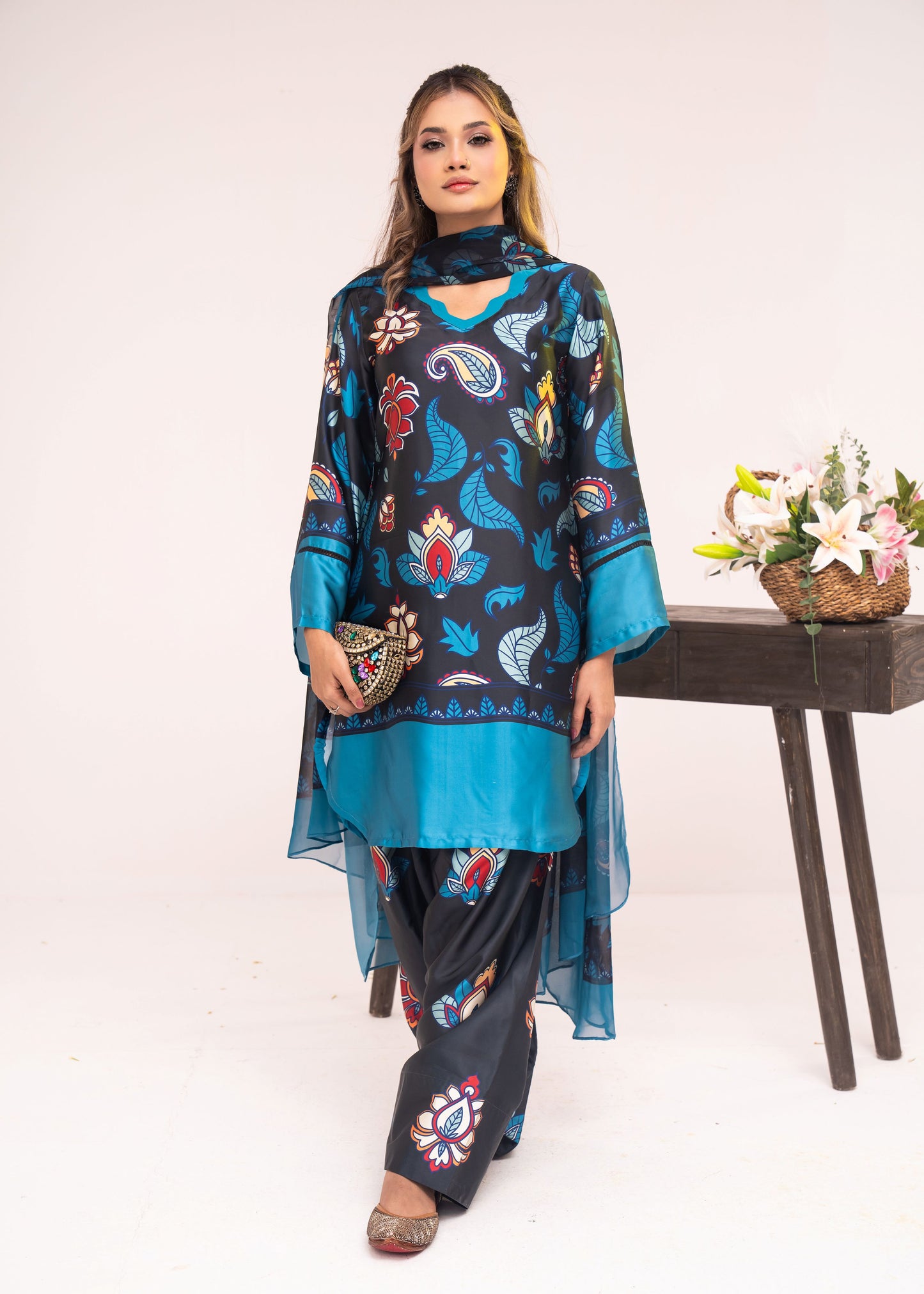 Midnight Azure Bloom  Three-Piece Set