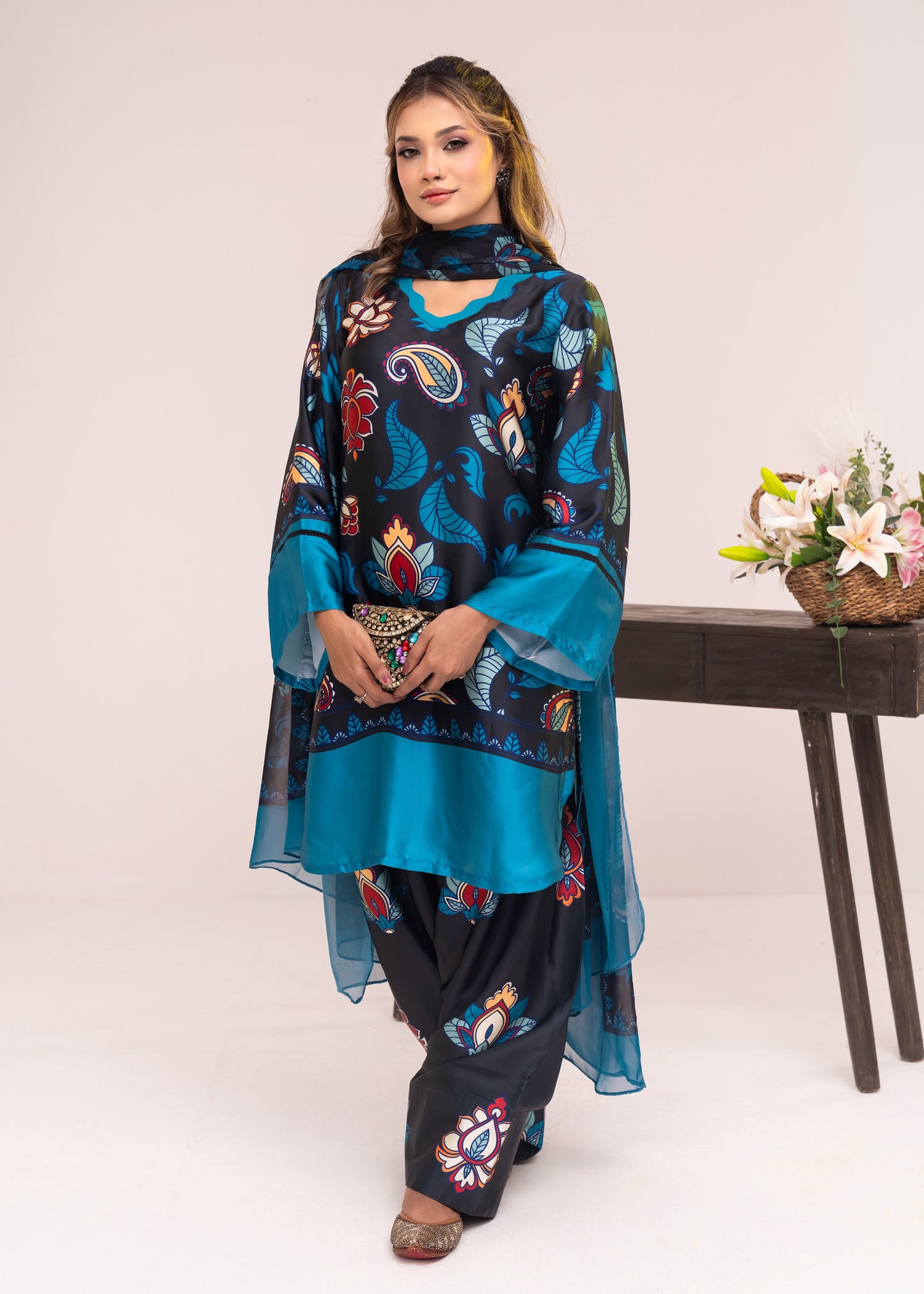 Midnight Azure Bloom  Three-Piece Set